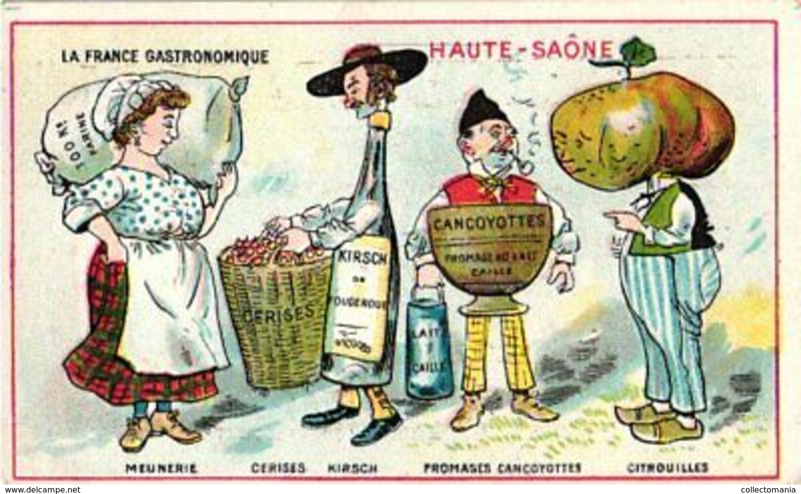 4 Trade Cards Litho C1880 Anthropomorphic Dressed Food Veggie People Pumpkin Truffles Ram Rabbit Goat Macarons Gruyère - Revillon