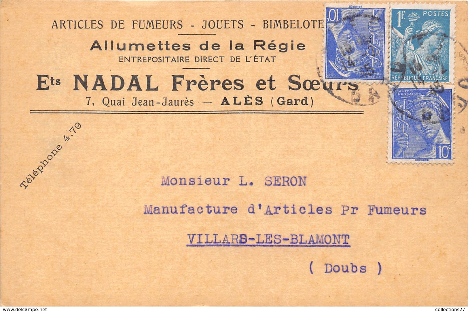 30-ALES- STE NADAL FRERES ET SOEURS , 7 QUAI JEAN JAURES- CORRESPONDANCE - Alès