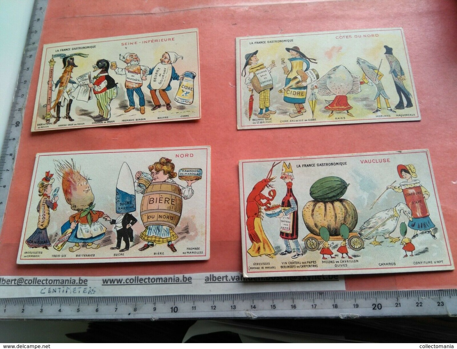 4 Cards Litho PUB C1880 Anthropomorphic Dressed Animals Acting As Food Veggie People 10cmX 6,2cm - Sonstige & Ohne Zuordnung