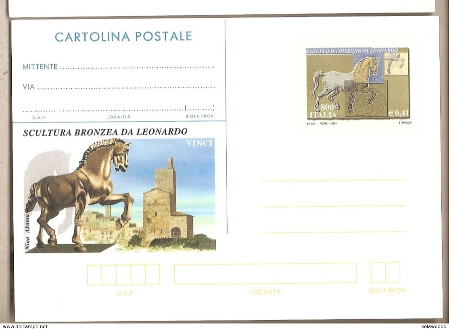 Italia - Cartolina Postale "Cavallo Di Leonardo Da Vinci" Nuova - 2001 * G - Ganzsachen