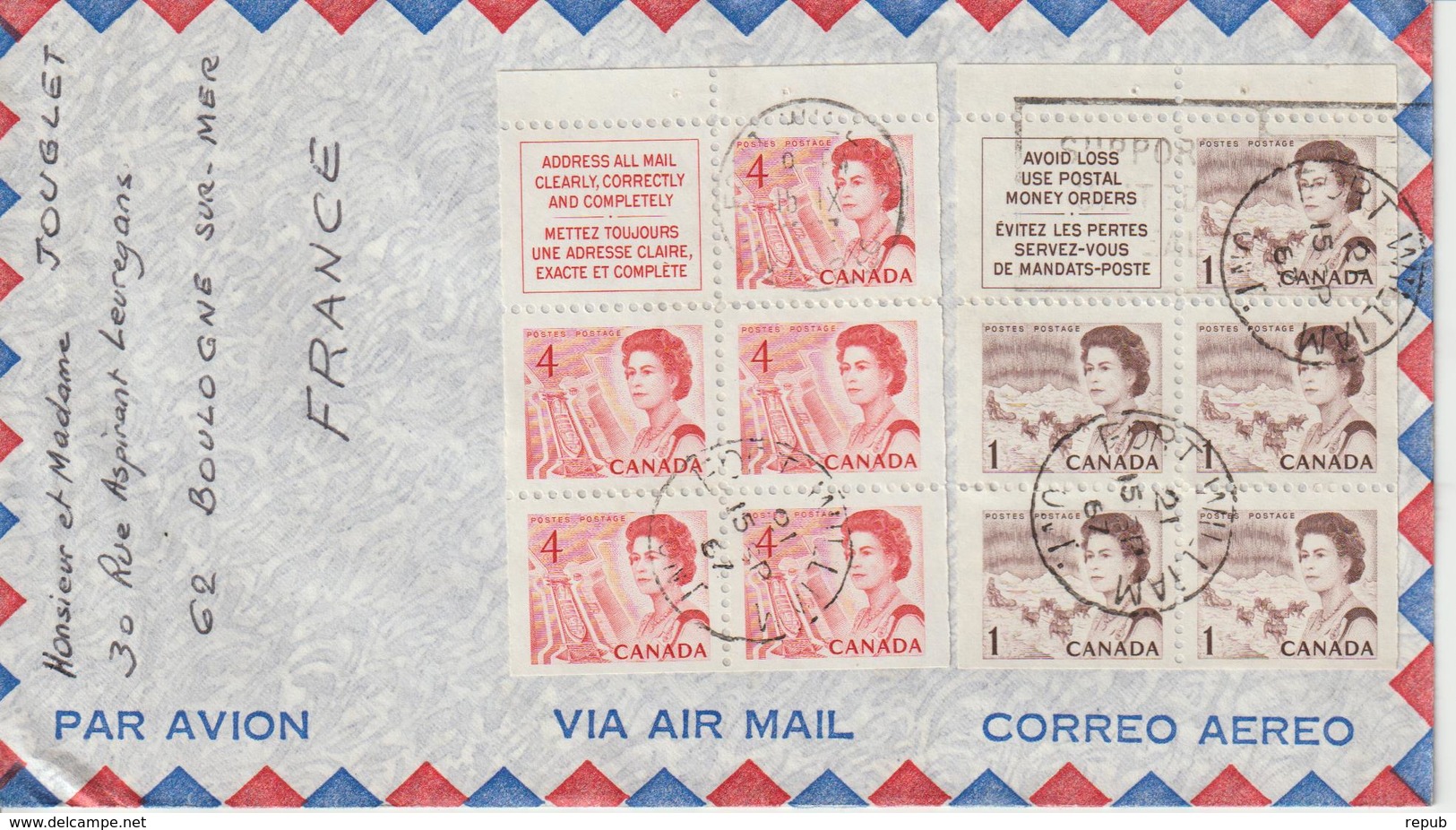 Lettre Canada 1967 Pour La France Avec Affranchissement Par 2 Feuillets Issus De Carnet - Covers & Documents