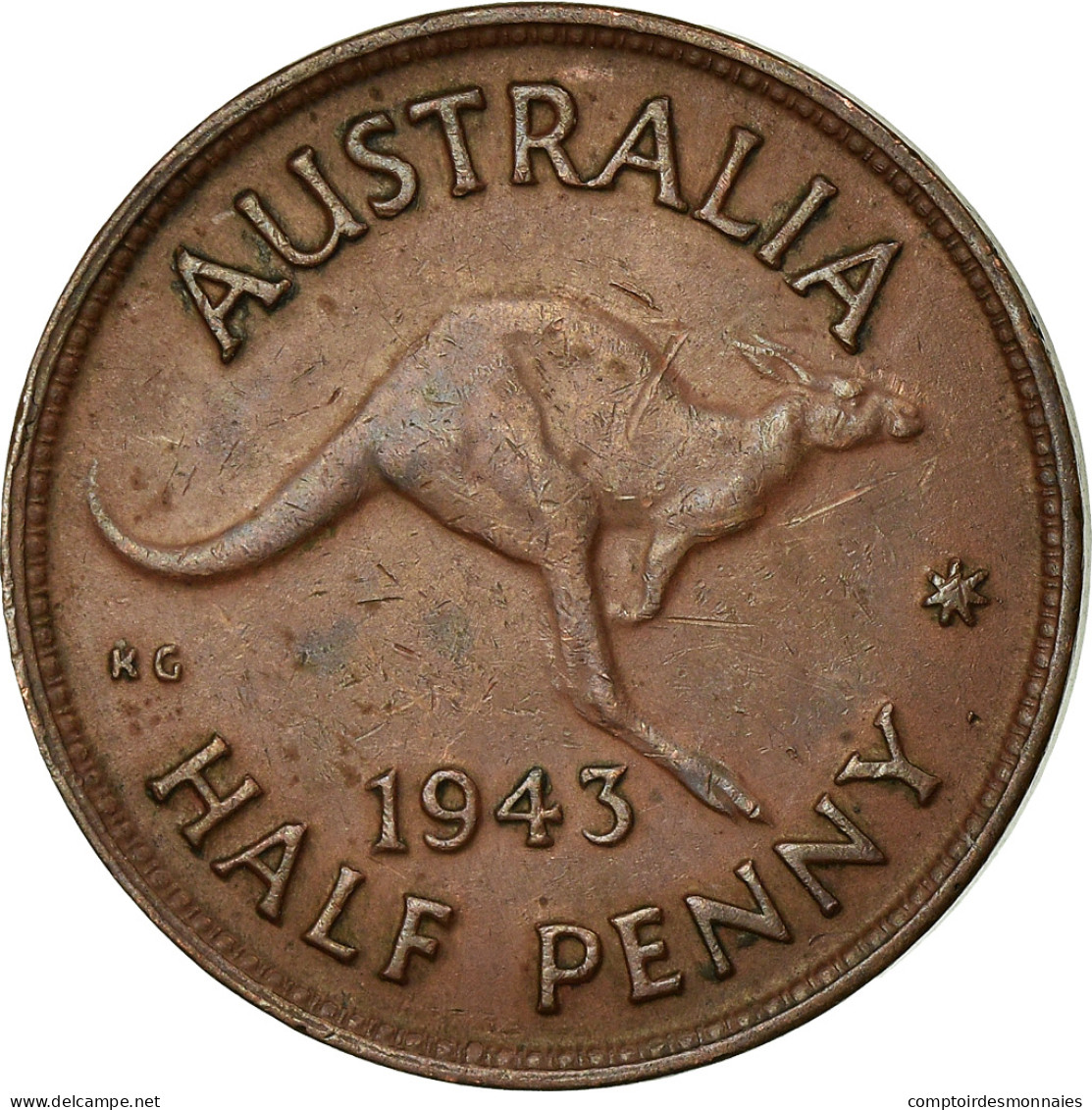 Monnaie, Australie, George VI, 1/2 Penny, 1943, TTB, Bronze, KM:41 - ½ Penny