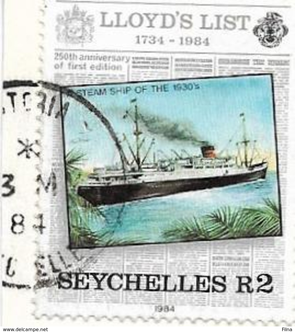 SEYCHELLES 1984 - NAVI - VALORE USATO SU FRAMMENTO - Seychelles (1976-...)