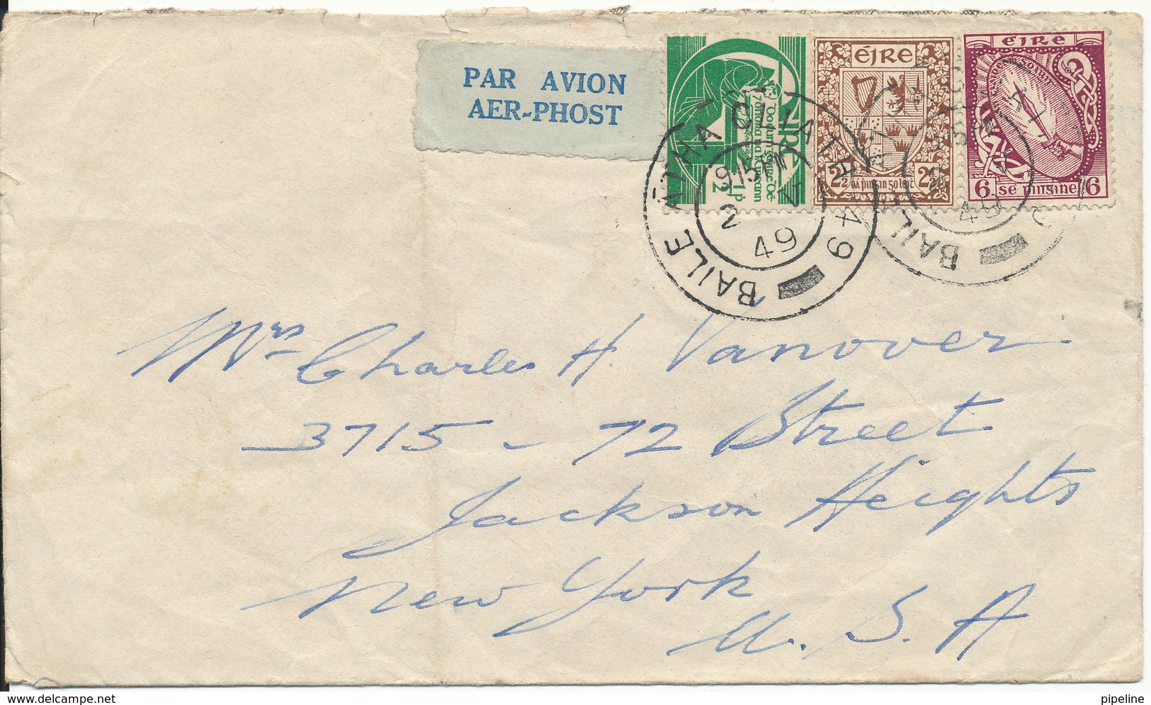 Ireland Cover Sent Air Mail To USA 2-5-1949 (the Cover Is Bended) - Cartas & Documentos