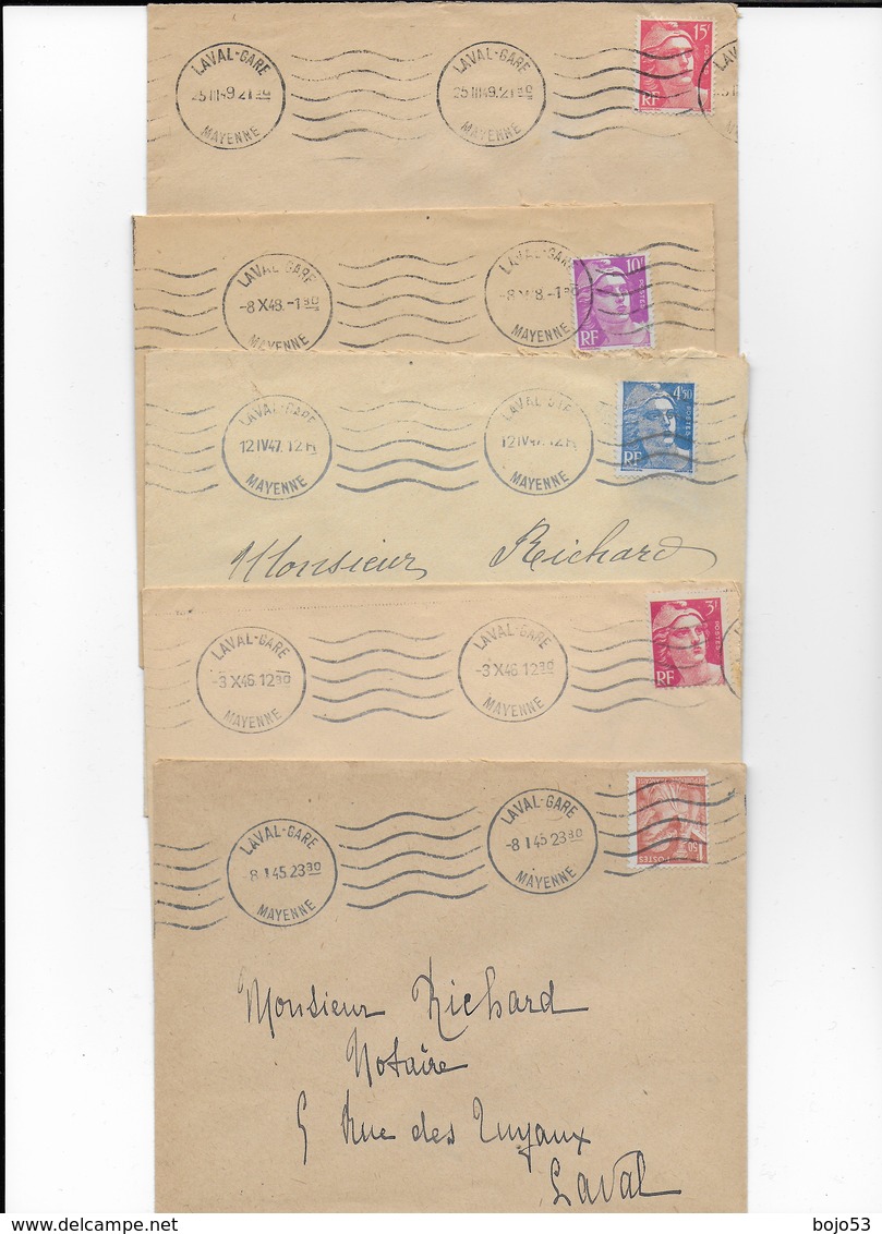 LAVAL GARE  Lot De 5 Flammes Muettes Entre 1945 Et 1949 - Mechanical Postmarks (Advertisement)