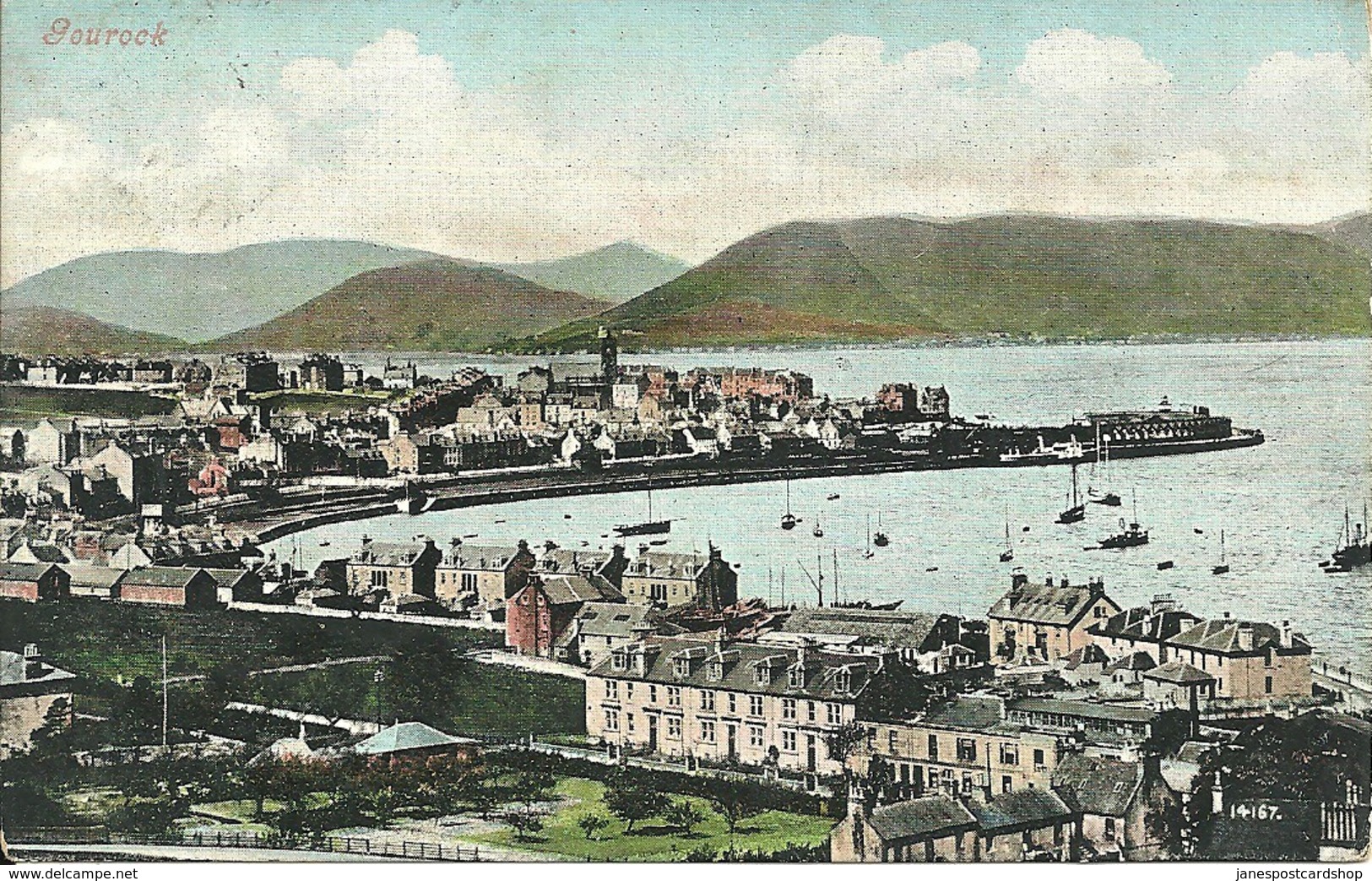 COLOURED POSTCARD OF GOUROCK - RENFREWSHIRE WITH GOOD LARGS R.S.O. POSTMARK - Renfrewshire