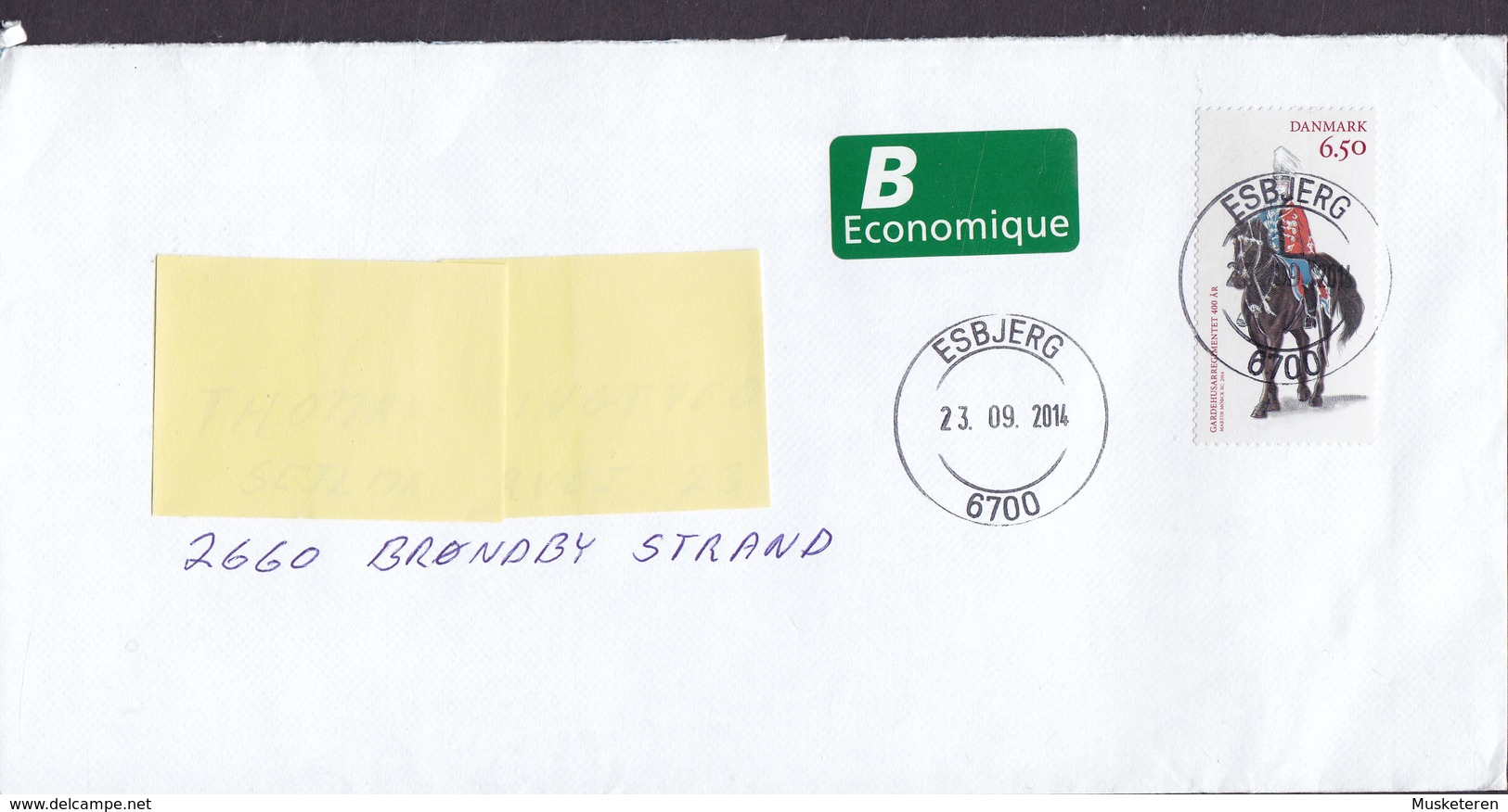 Denmark B-Economique Label Deluxe ESBJERG 2014 Cover Brief BRØNDBY STRAND Soldier Garderhusar Horse Pferd Cheval - Brieven En Documenten