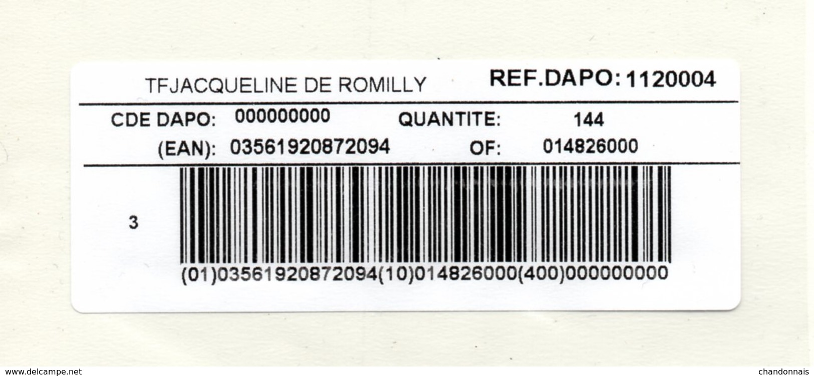 (L197) Etiquette De Conditionnement Du Timbre J De Romilly (émis à Chartres En 2020) Sur Fragment De Transparent - Other & Unclassified