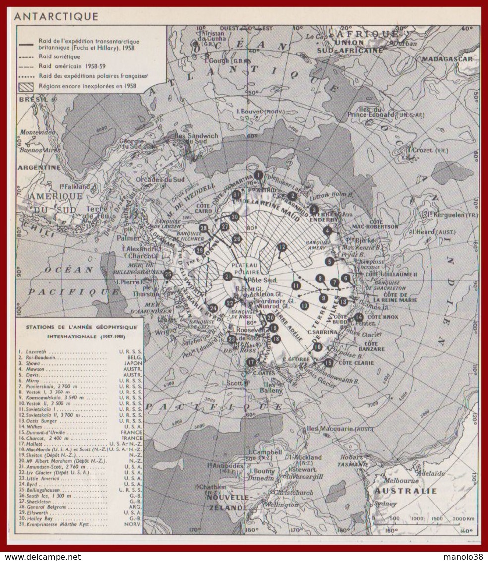 Antarctique. Expéditions. Stations De L'année Géophysique Internationale 1957/58.  Larousse 1960. - Documentos Históricos