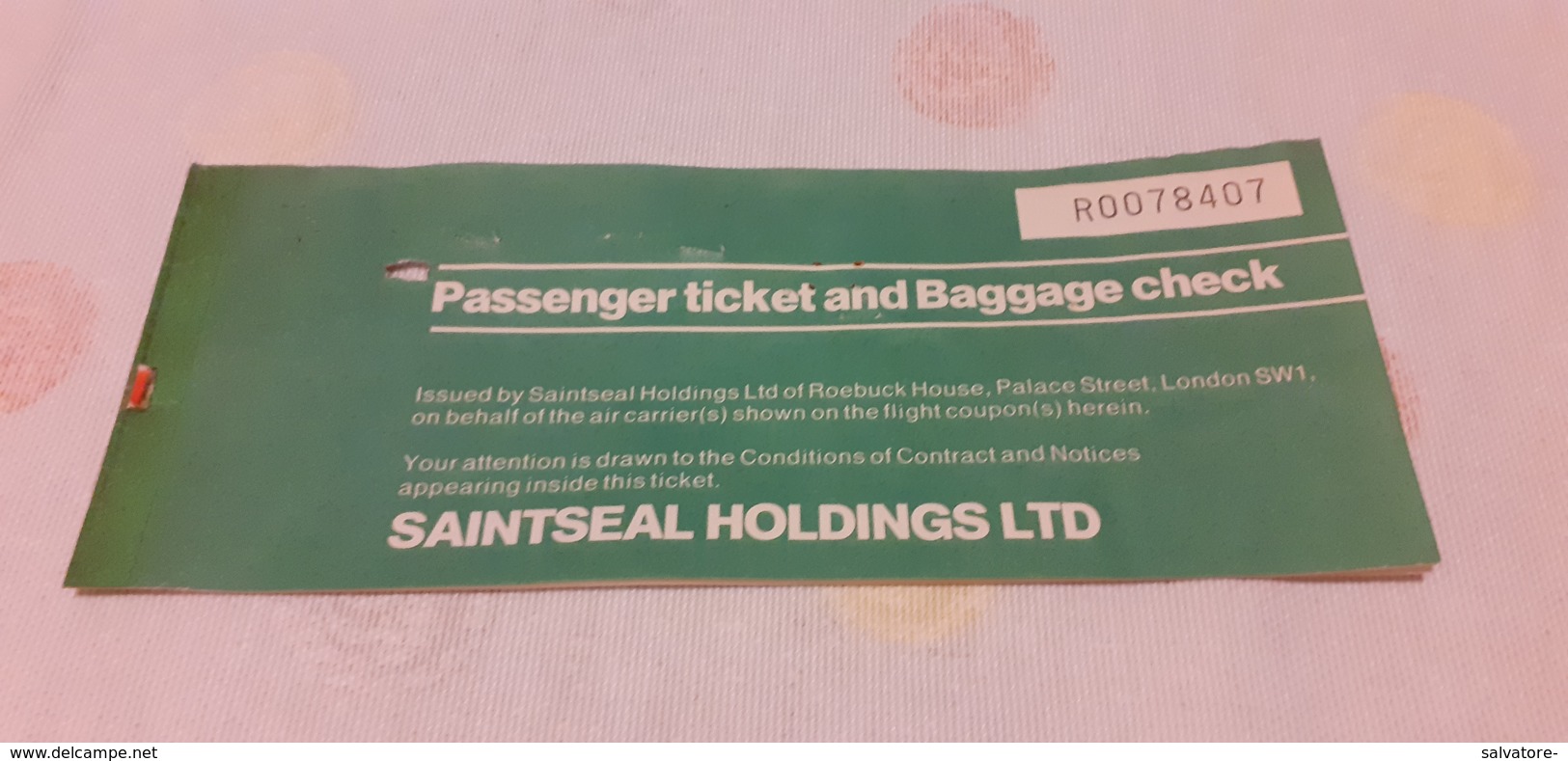 BIGLIETTO AEREO  SAINTSEAL HOLDINGS LTD ANDATA  E RITORNO DA LUTON A PALERMO 1979 - Mundo