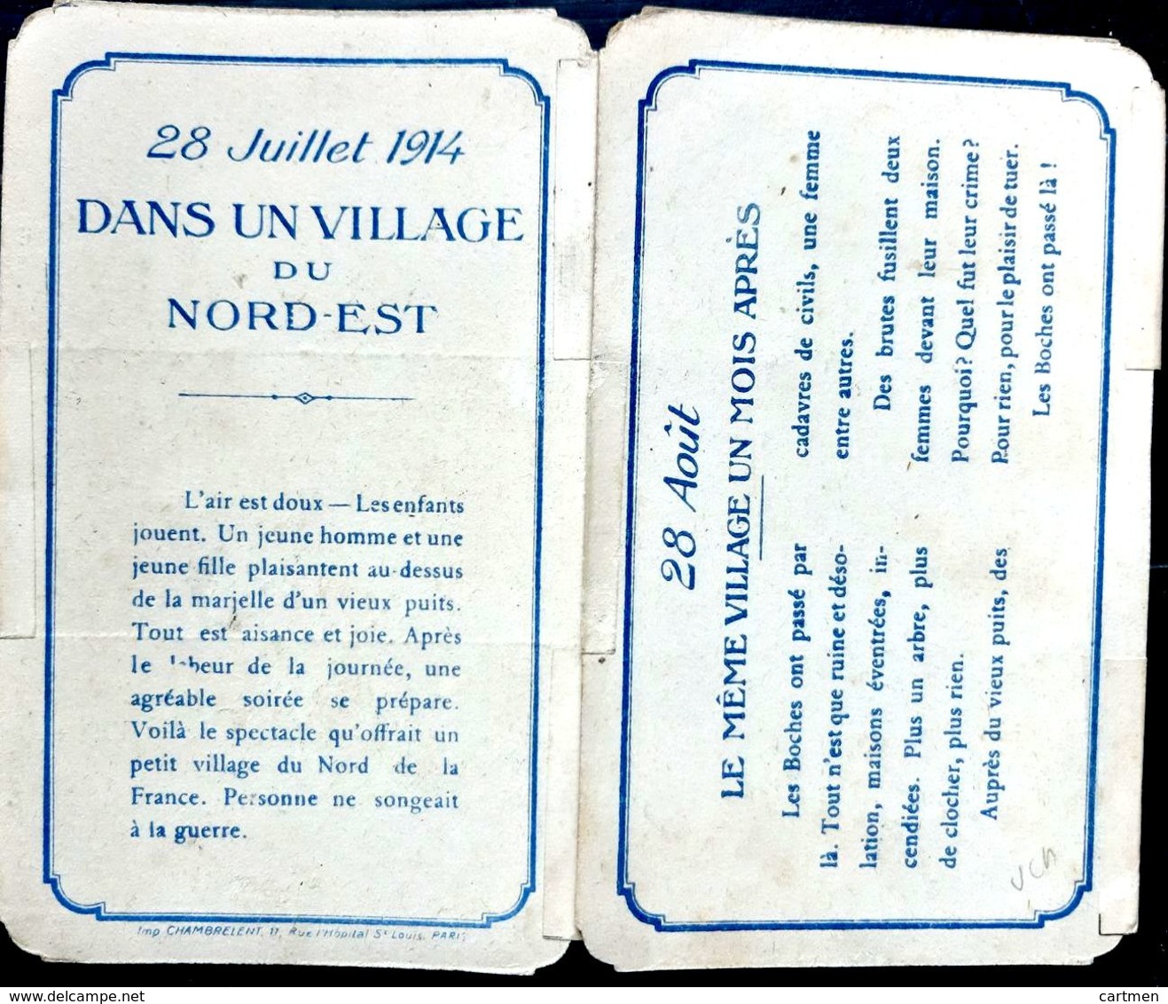 GUERRE DE 1914/1918 PROPAGANDE A SYSTEME VILLAGE AVANT ET APRES LES BOCHES SYSTEME A VOLET 13 X 8 CM ANNEE 1914 - 1914-18