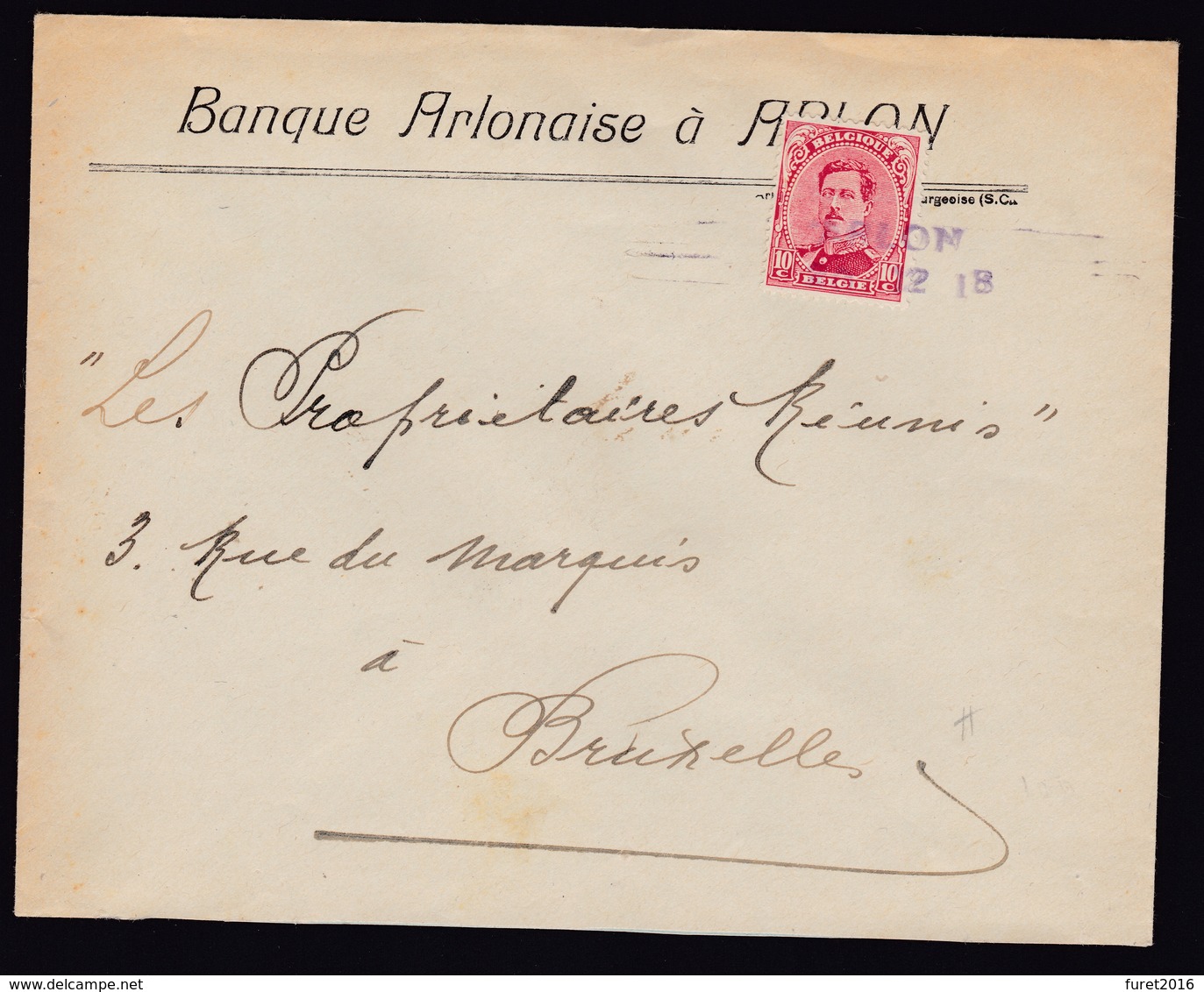 OBLITERATION DE FORTUNE AVEC DATE ARLON  / Lettre Vers BRUXELLES Lsc - 1915-1920 Albert I