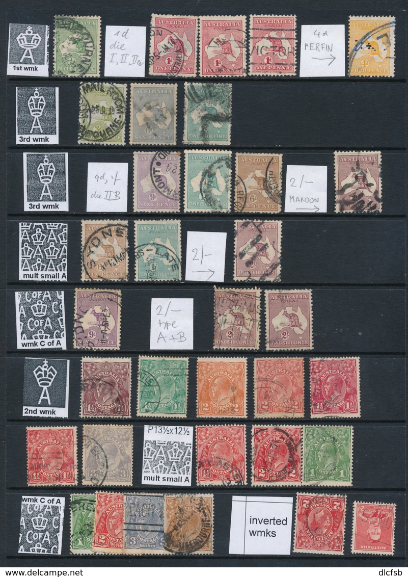 AUSTRALIA, 1913-1930s Specialised Kangaroo Collection, Cat GBP150 - Used Stamps