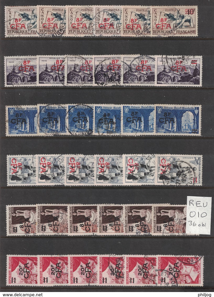 Reunion - 6 Exemplaires Yvert 302, 302A, 314, 315, 319 Et 326 - 6 Used Copies Scott#287, 294, 299, 300, 303 And 318 - Usati