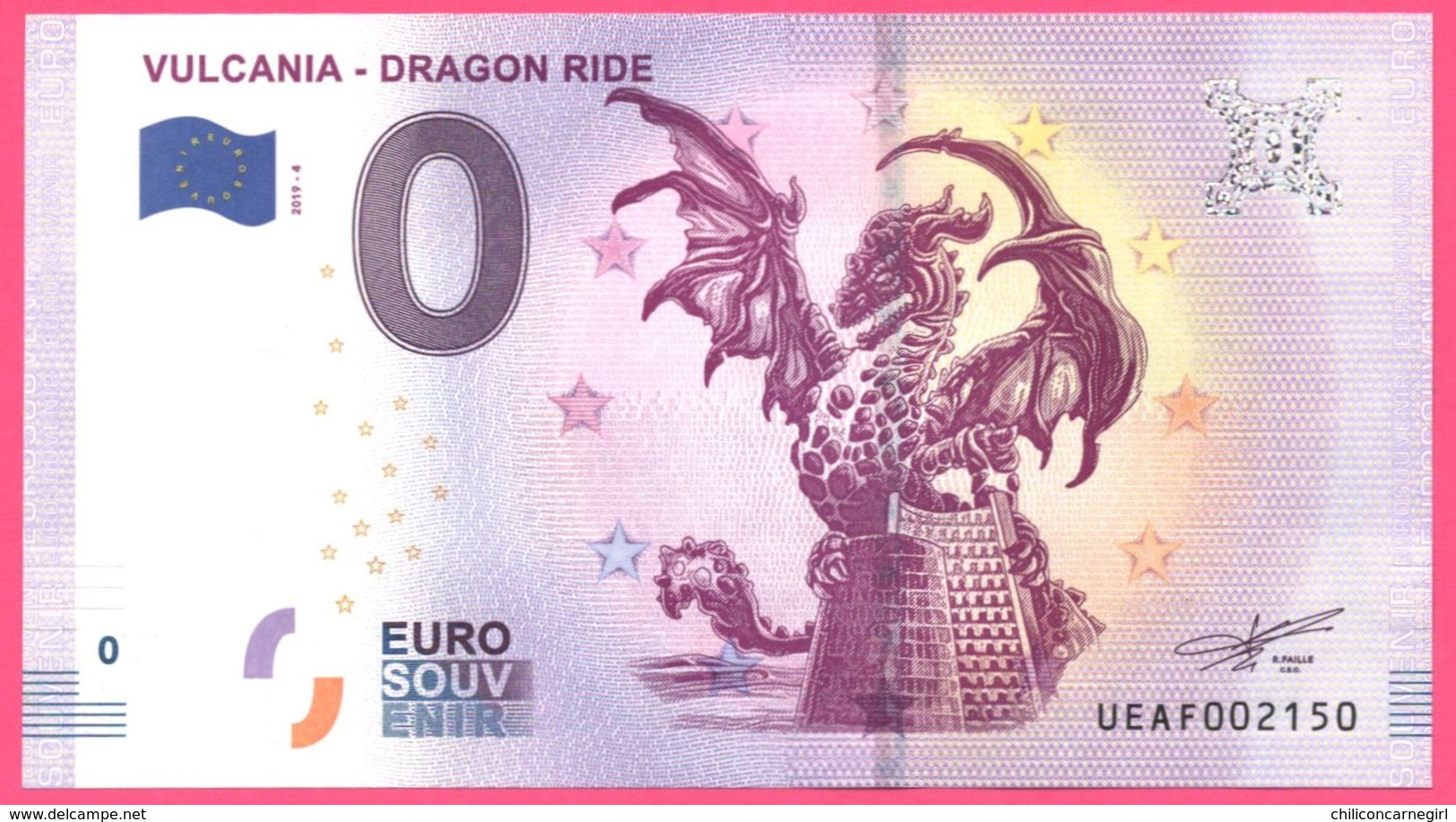 Billet Touristique - Souvenir 0 €uro - VULCANIA - DRAGON RIDE - Imprimé Par OBERTHUR FIDUCIAIRE - Pruebas Privadas