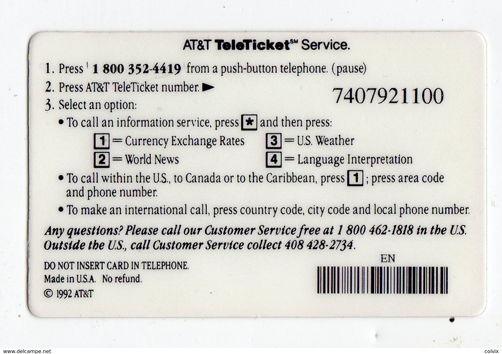 HAWAII  Télécarte ETATS UNIS TELETICKET AT&T WAIMEA BAY OAHU 1992 - Hawaï