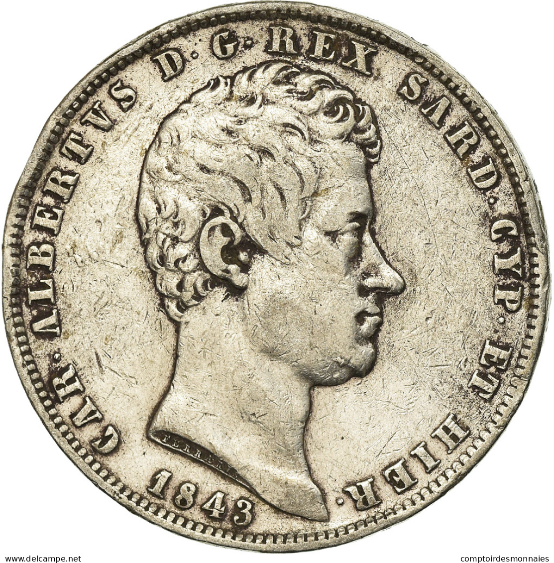 Monnaie, États Italiens, SARDINIA, Carlo Alberto, 5 Lire, 1843, Genoa, TTB - Piemonte-Sardinië- Italiaanse Savoie