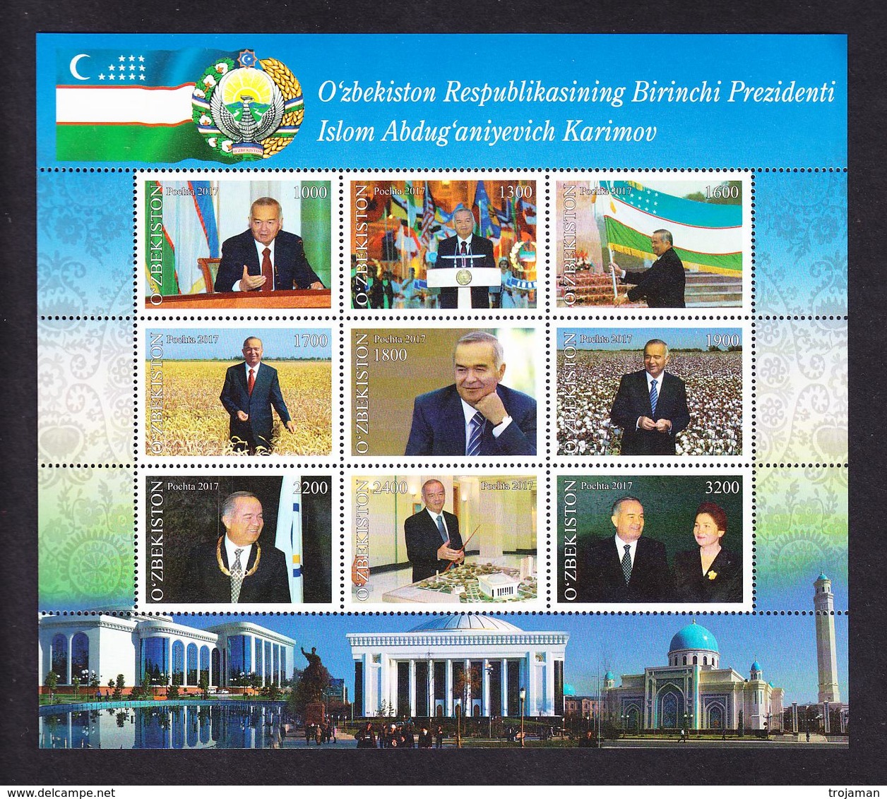 UZ-20-26  2017. Uzbekistan, I. Karimov, First President Of Uzbekistan, Sheetlet In Booklet,  Blu Cover. Mint/** - Usbekistan