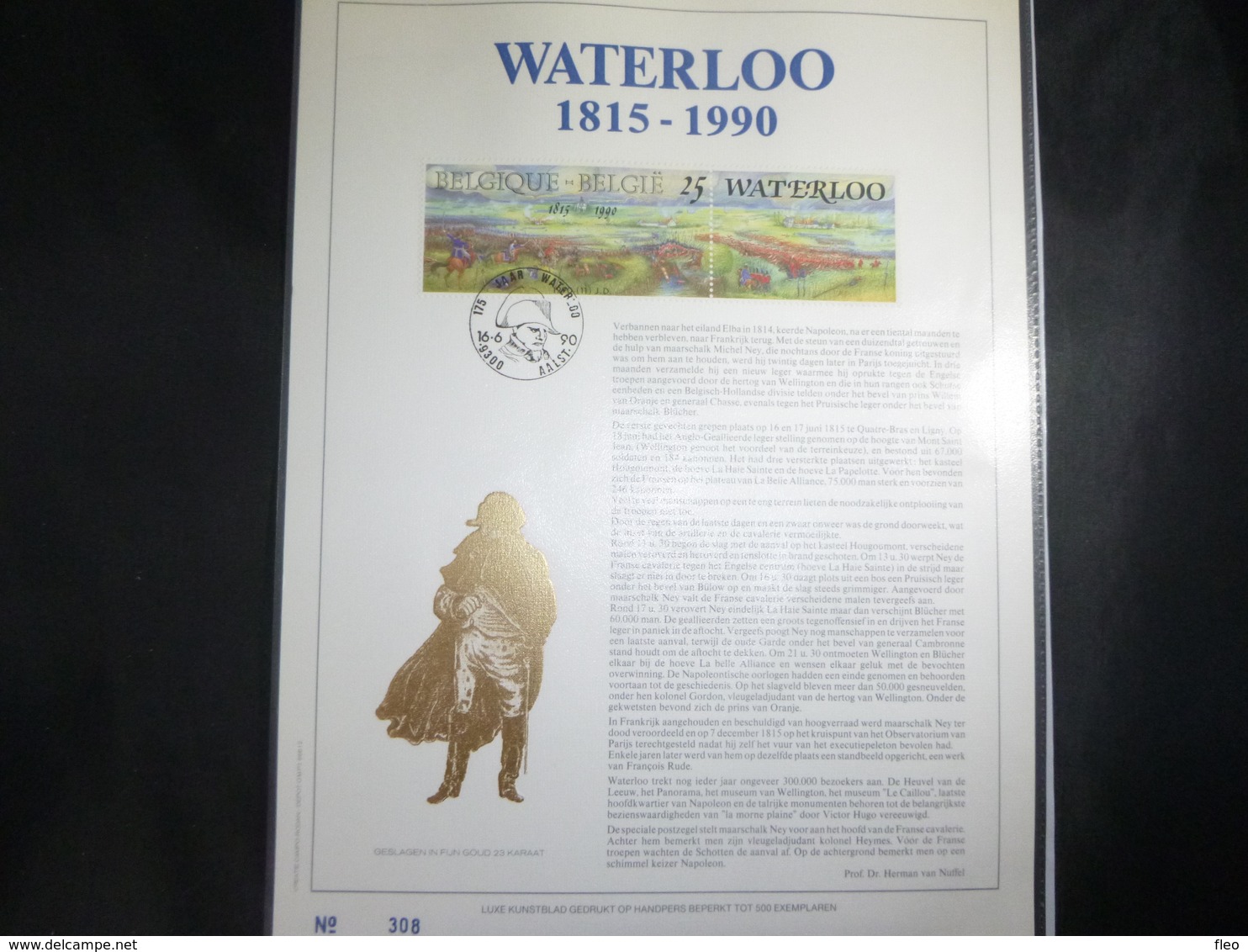 BELG.1990 2376 : " WATERLOO " NL.Luxe Kunstblad Geslagen In Fijn Goud 23 Karaat , 500 Exemplaren - 1981-1990