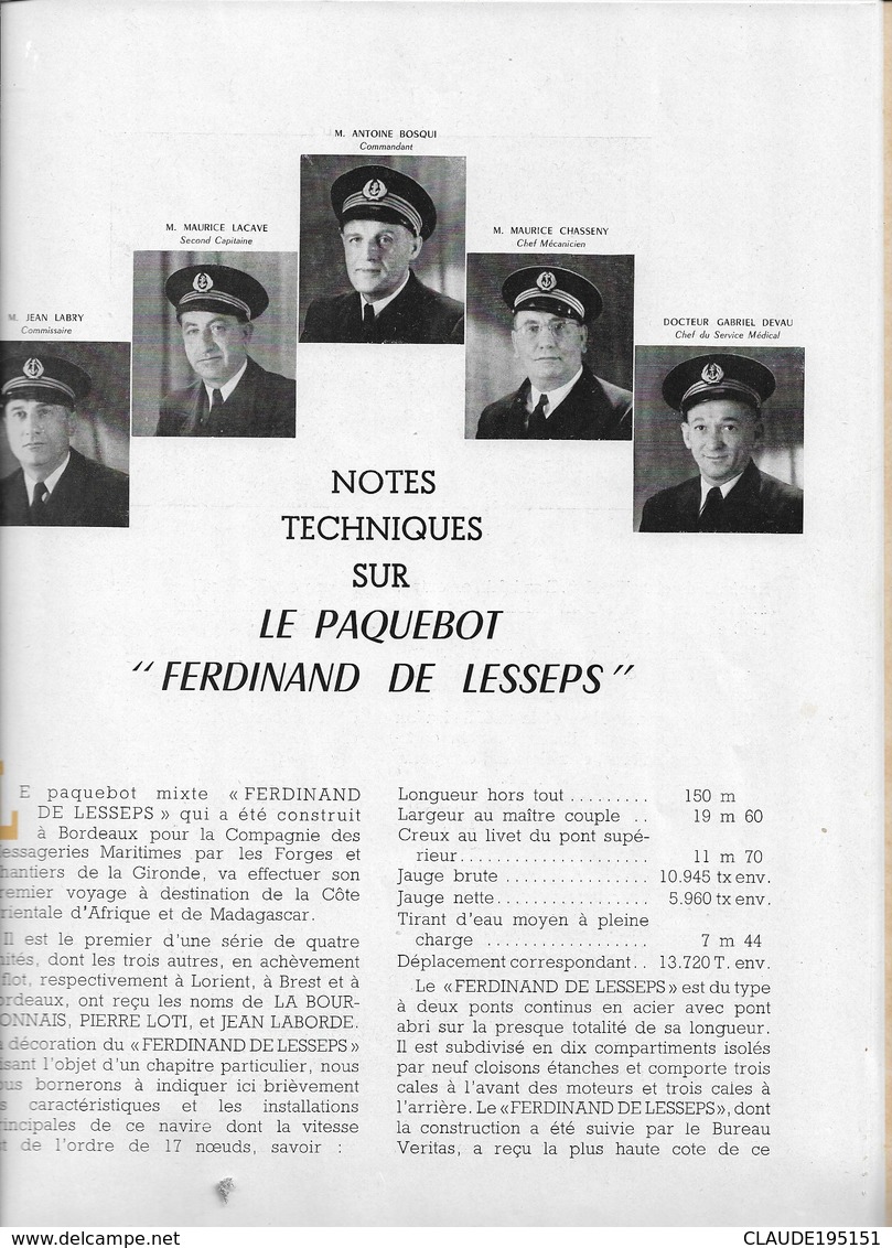 OUVRAGE SUR PAQUEBOT FERDINAND DE LESSEPS  1952 - Autres & Non Classés