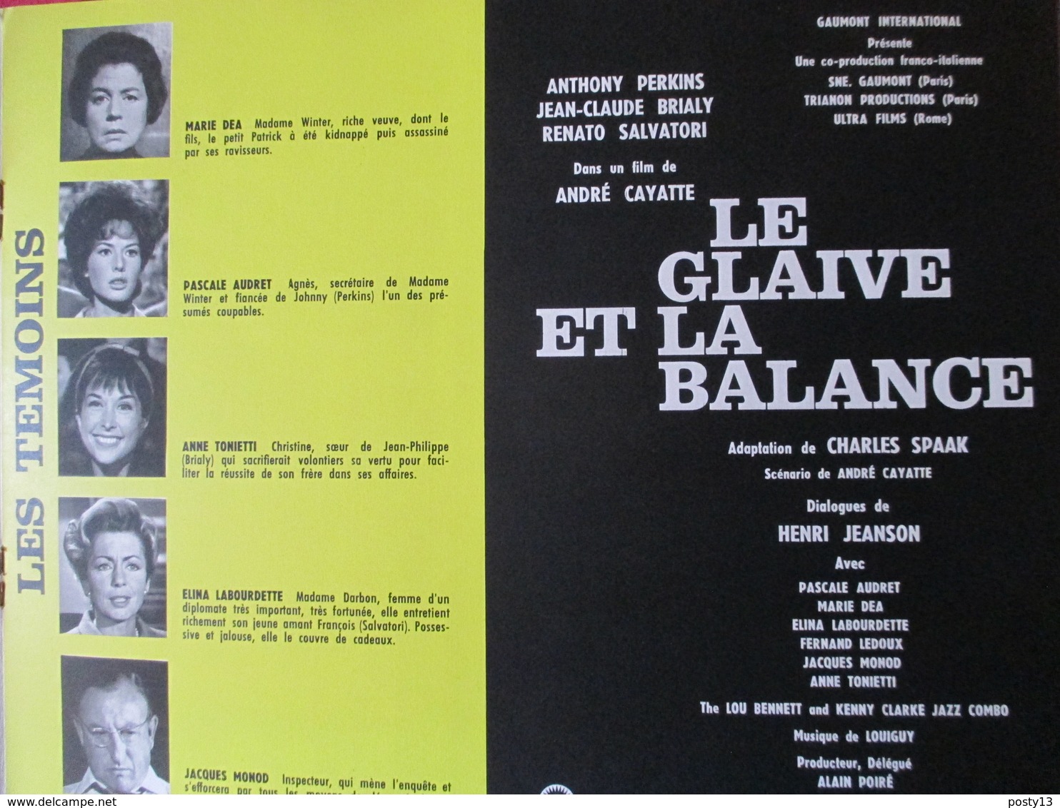 CINEMA -  Dossier De Presse Du Film " Le Glaive Et La Balance " Avec Anthony Perkins / J.C. Brialy / R. Salvatori  - TBE - Werbetrailer