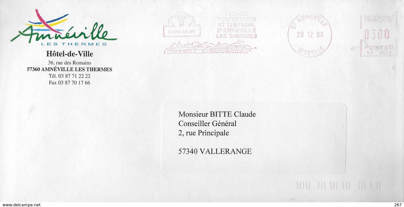 FRANCE Lettre 1998 Ville Mairie  Ammeville Thermes - Bäderwesen