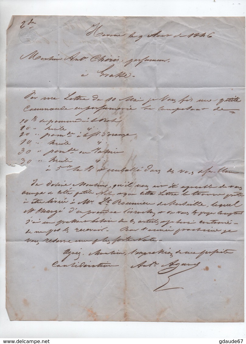 1846 - LETTRE PAR PORTEUR De LA HAVANE (CUBA) Pour GRASSE (ALPES MARITIMES) - Préphilatélie