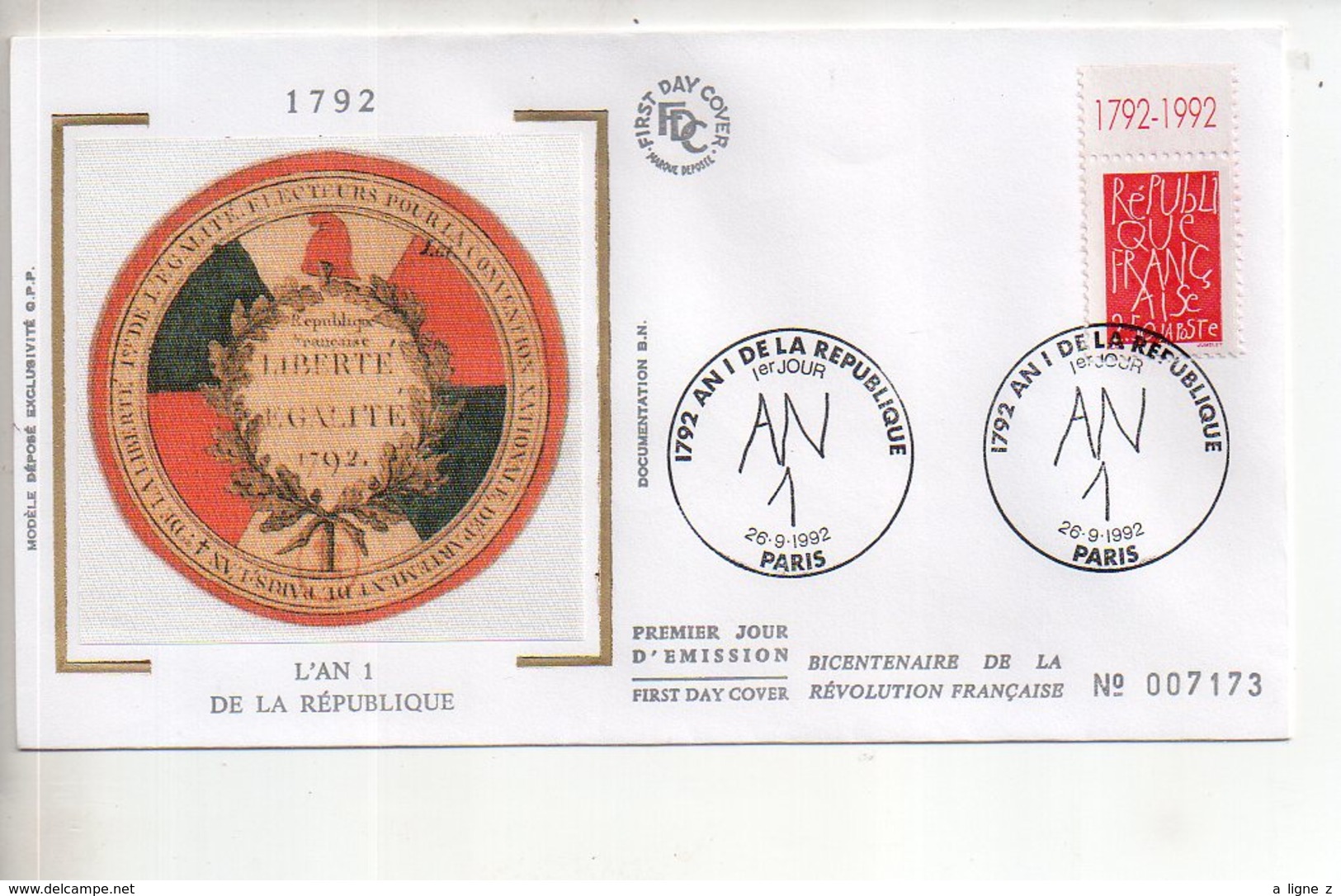 REF X22 : Enveloppe 1er Jour First Day Cover FDC 1792 L'an 1 - Non Classés