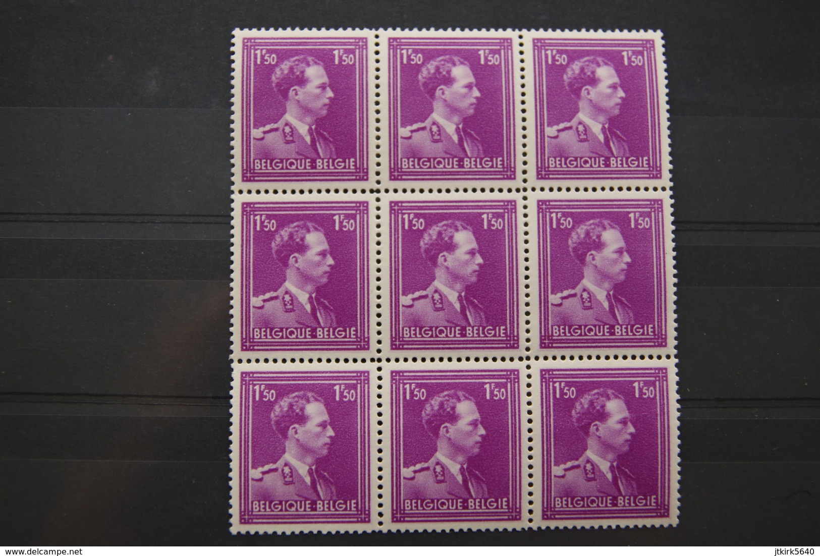 Blocs De 9 "Le Roi Léopold III, Col Ouvert, 1F50 Lilas" (COB/OBP 641, MNH**) 1943. - 1924-1960