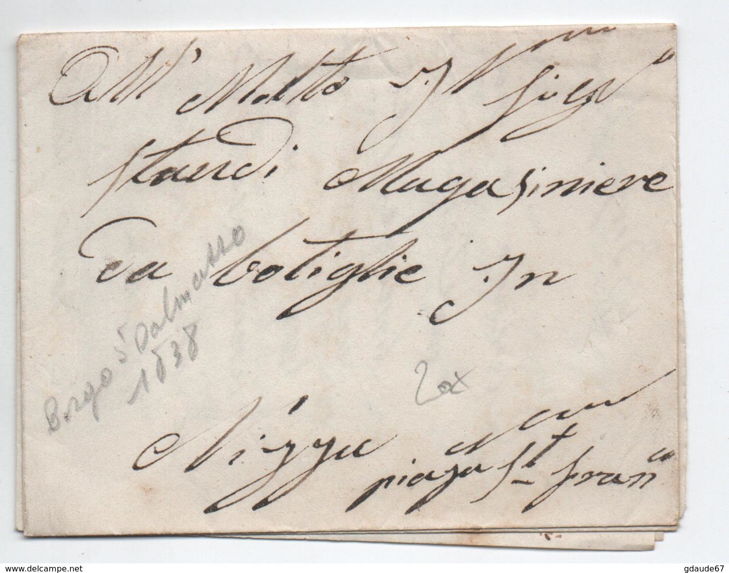 1838 - LETTRE PAR PORTEUR De BORGO SAN DALMAZZO (PIEMONTE) Pour NICE - 1. ...-1850 Vorphilatelie