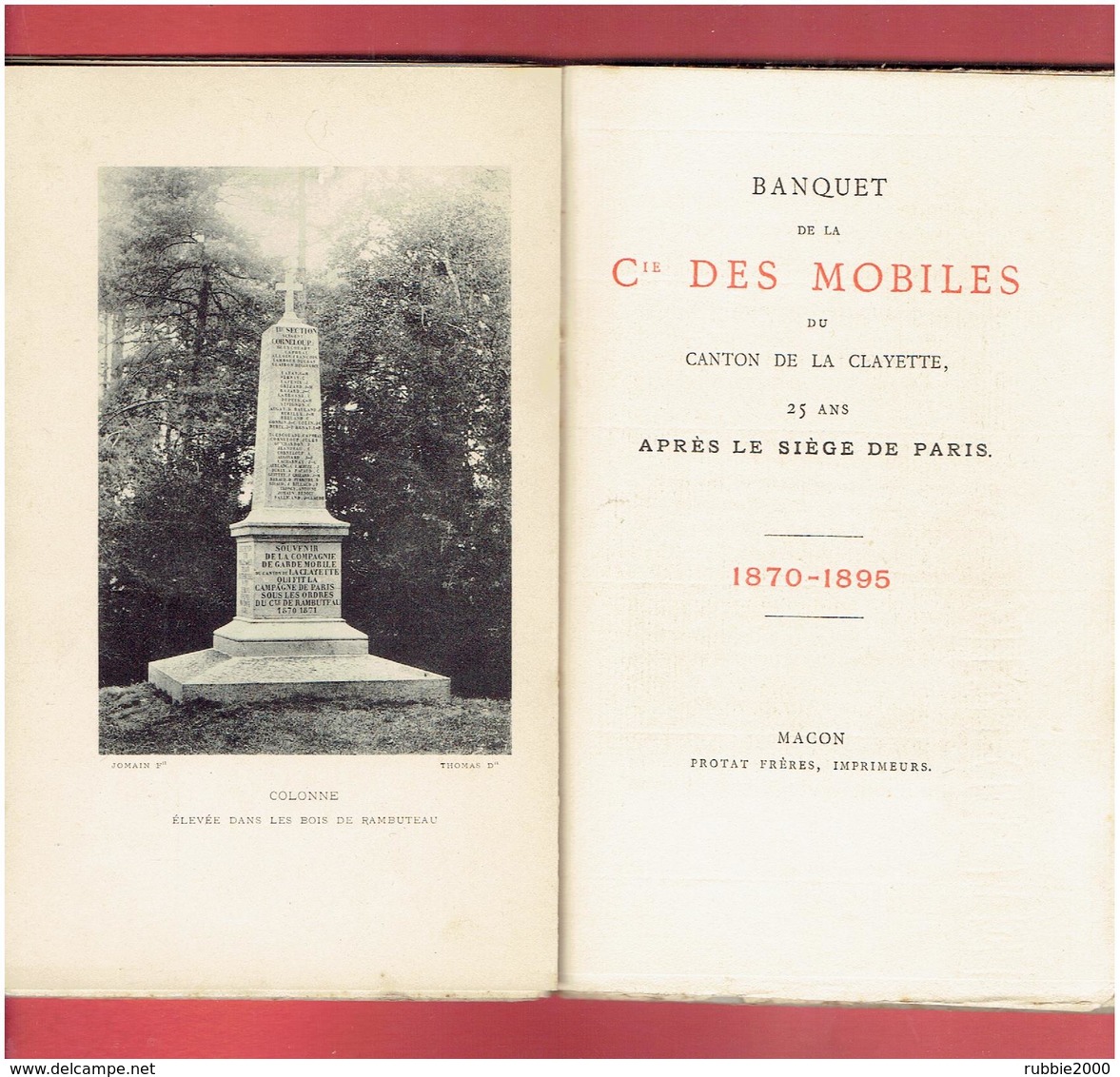 BANQUET DE LA COMPAGNIE DES MOBILES DU CANTON DE LA CLAYETTE AU SIEGE DE PARIS EN 1870 COMTE DE RAMBUTEAU SAONE ET LOIRE - Bourgogne