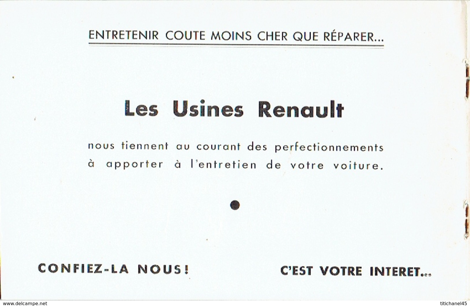 Carnet d'entretien de 1939 Automobile RENAULT Agence Edgar KEVERS à LIEGE