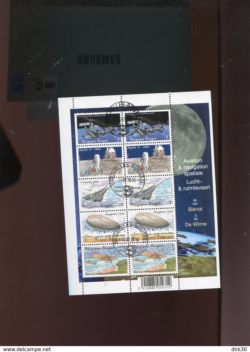 Belgie 2009 F3916/20 Aerospace Concorde Zeppelin Velletje FDC Gestempeld OCB 30€ Plaatnummer 6 - Full Sheets And Panes