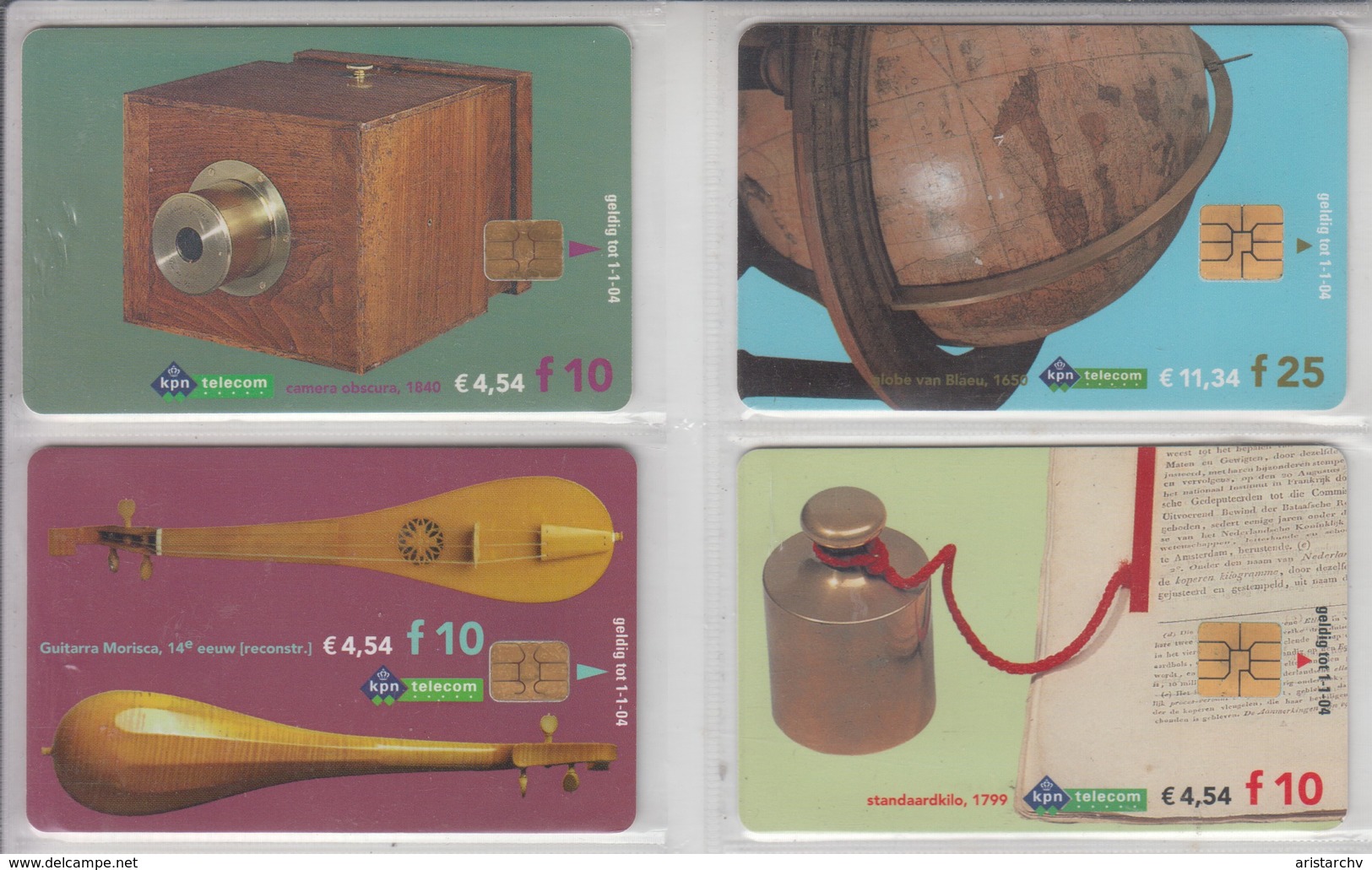 NETHERLANDS 2004 HISTORICAL ATRIBUTES GUITARRA MORISCA GLOBE STANDAARDKILO CAMERA OBSCURA 4 PHONE CARDS - Openbaar