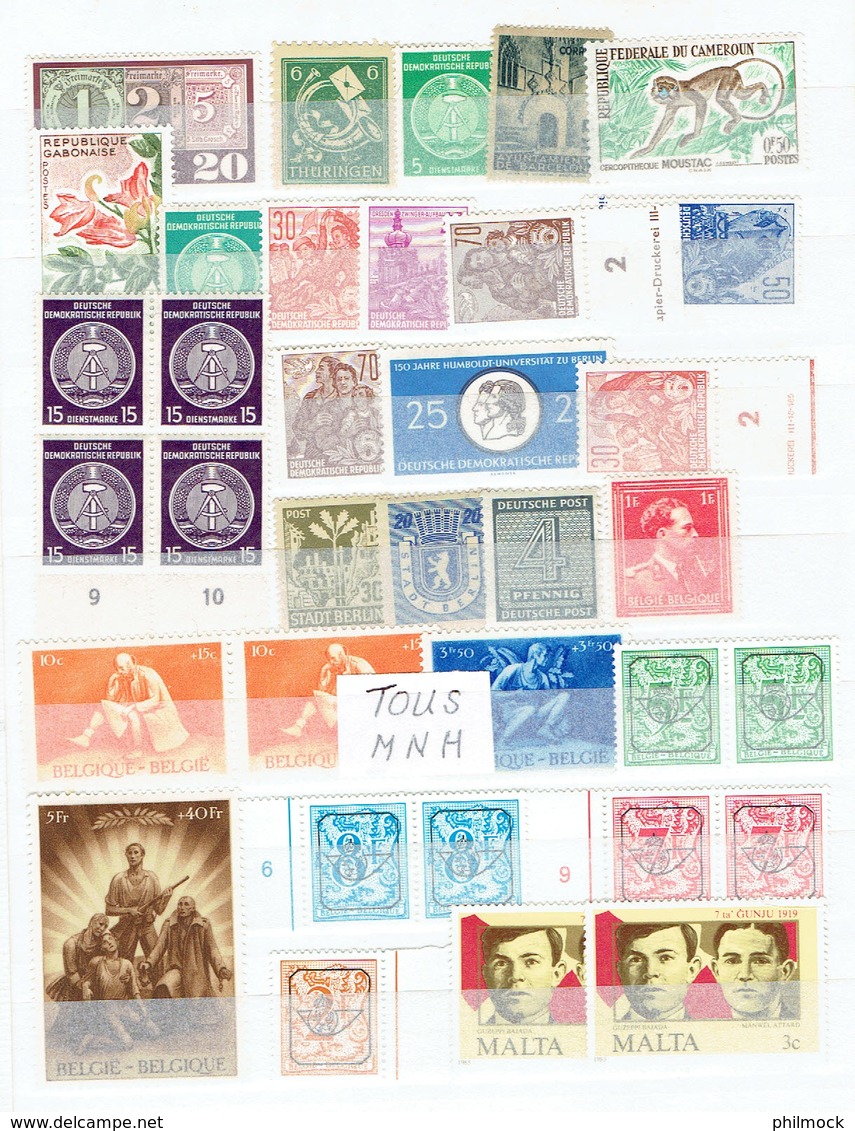 Lot important 6Kg 500 - 8 classeurs avec timbres Belgique et monde MNH-MH-Oblitérés - LIQUIDATION