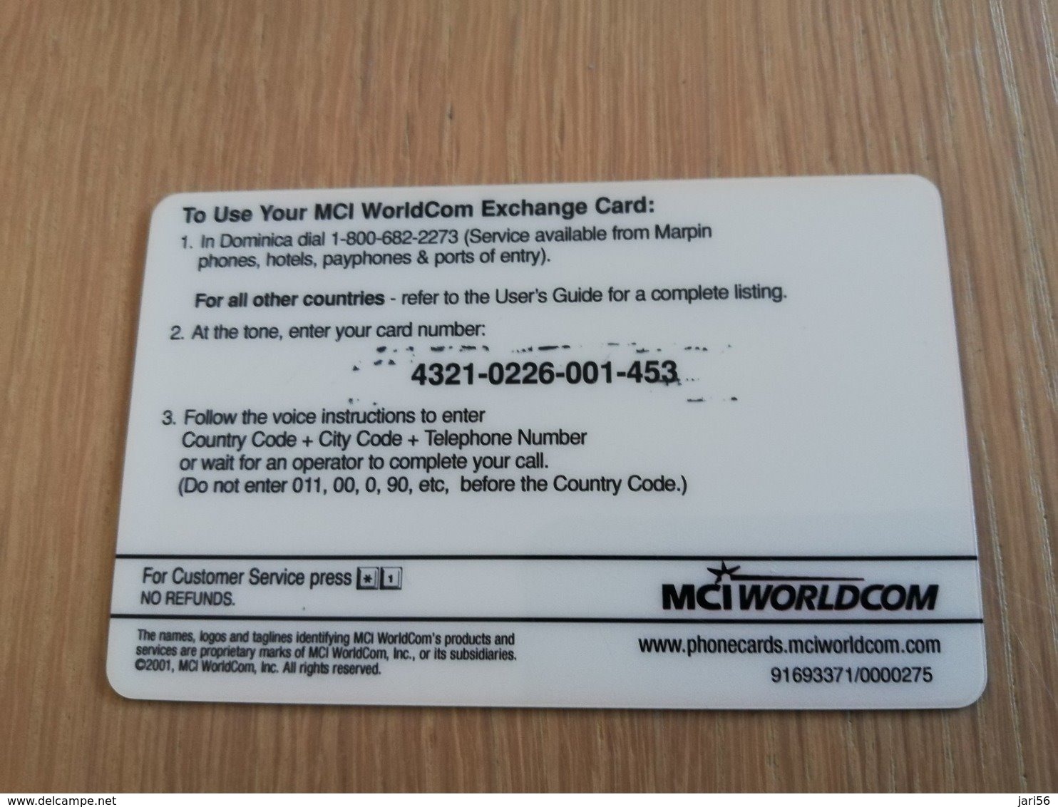 DOMINICA $EC 20,- Prepaid  MARPIN /MCI WORLDCOM IN DIOMINICA  FISCHES        Fine Used Card  ** 1575** - Dominique