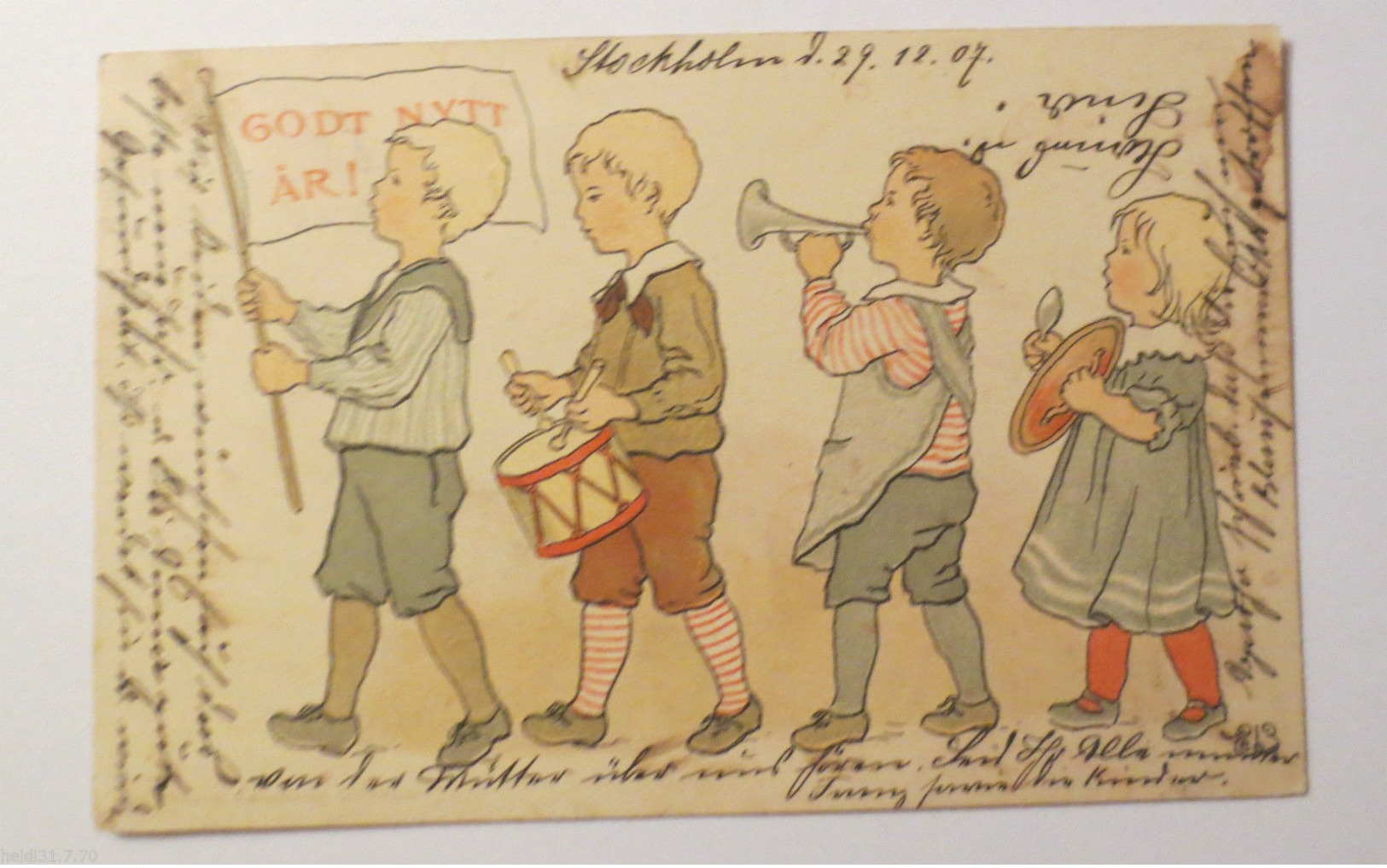 "Neujahr, Kinder, Musizieren, Trommel, Trompete" 1907 ♥  - New Year