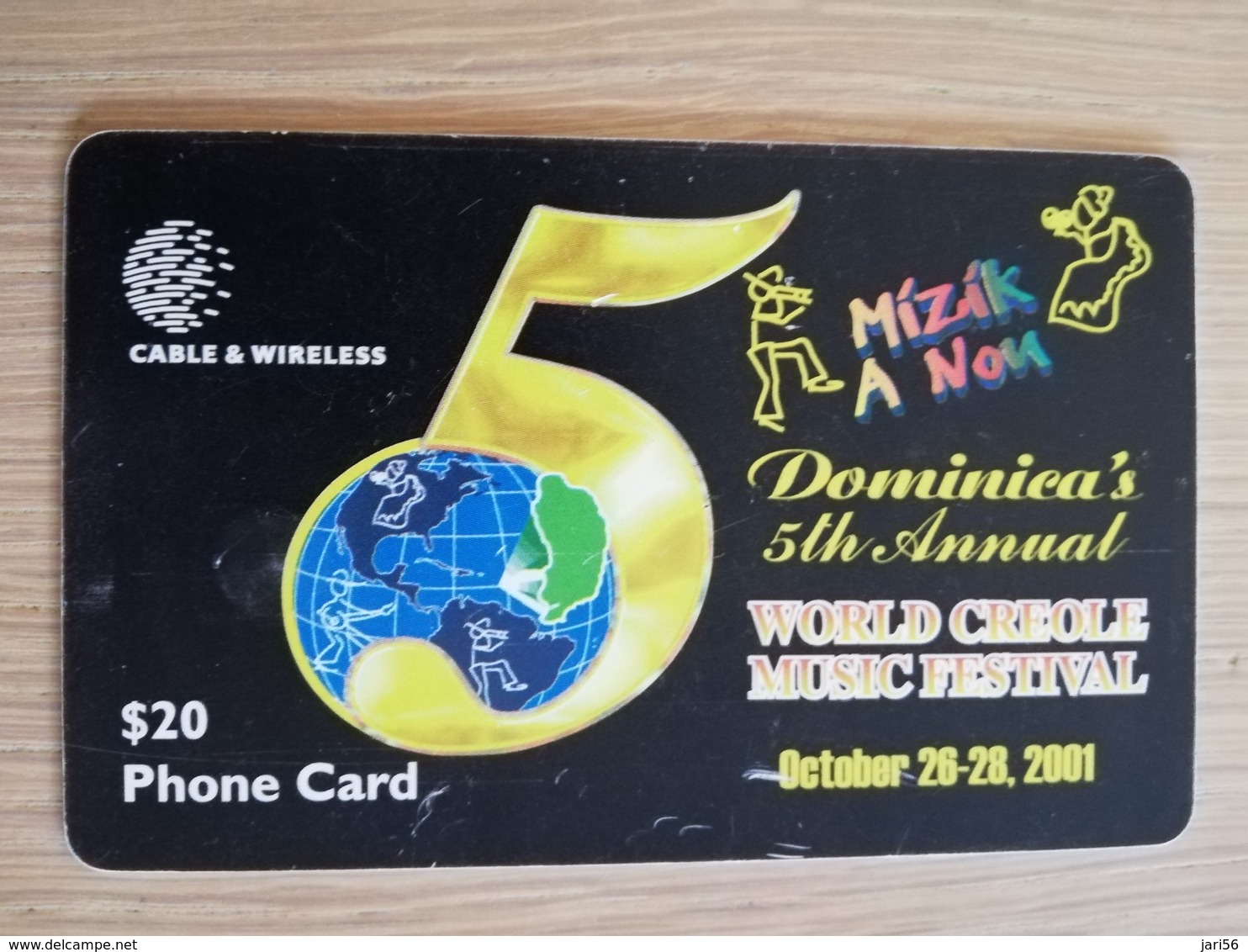 DOMINICA $ 20 ,-CHIPCARD , 5TH ANNUAL WORLD CREOLE MUSIC FESTIVAL 2001          Fine Used Card  ** 1579** - Dominica