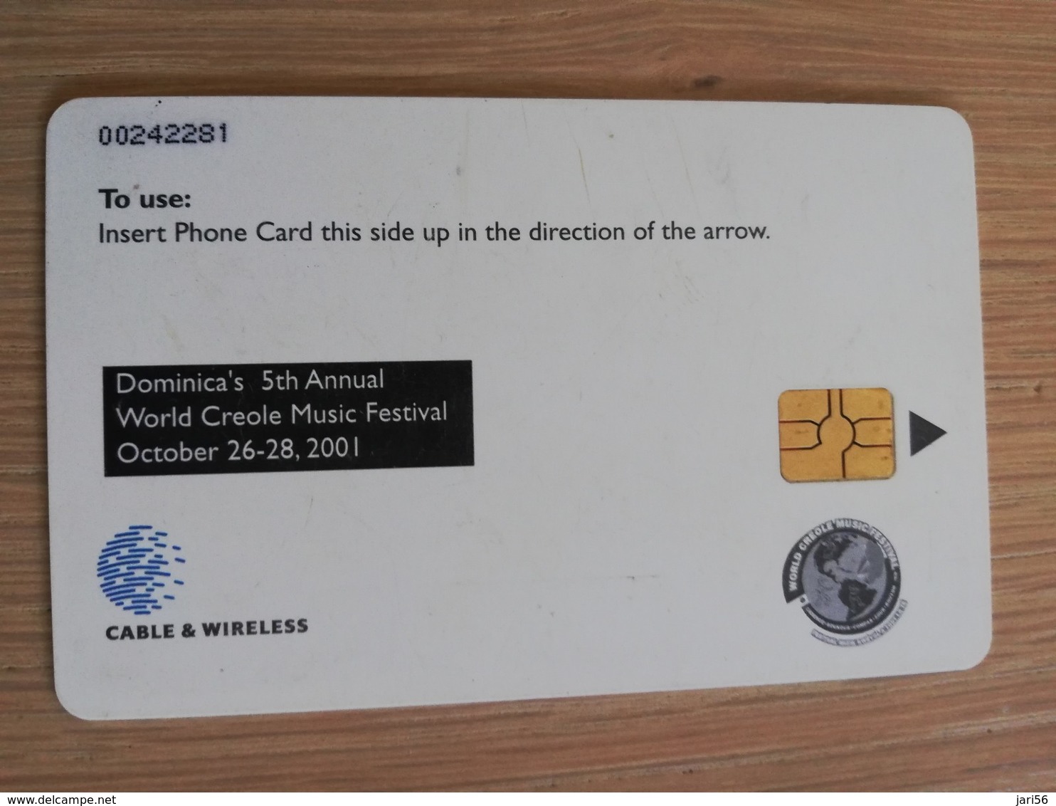 DOMINICA $ 20 ,-CHIPCARD , 5TH ANNUAL WORLD CREOLE MUSIC FESTIVAL 2001          Fine Used Card  ** 1579** - Dominica