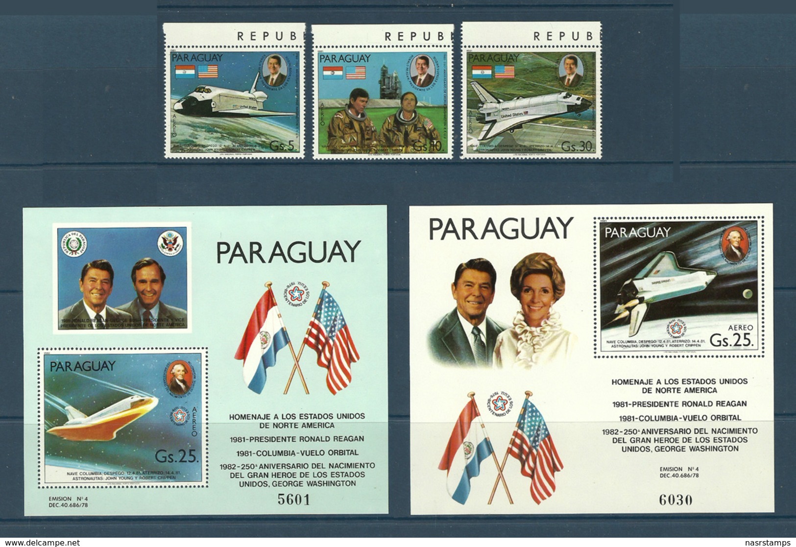 Paraguay - 1981 - ( Pres. Ronald Reagan - First Space Shuttle Mission ) - Complete Set & 2 M/S - MNH (**) - Paraguay