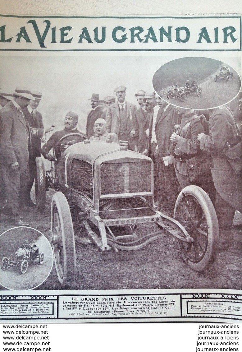 1908 VOITURE DELAGE - LE GRAND PRIX DES VOITURETTES - GUYOT - LA VIE AU GRAND AIR - Sonstige & Ohne Zuordnung