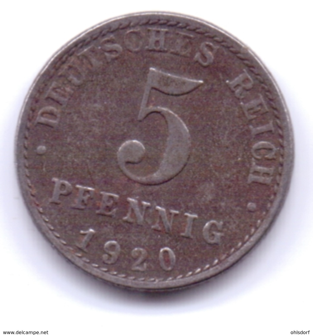 DEUTSCHES REICH 1920 A: 5 Pfennig, KM 19 - 5 Rentenpfennig & 5 Reichspfennig