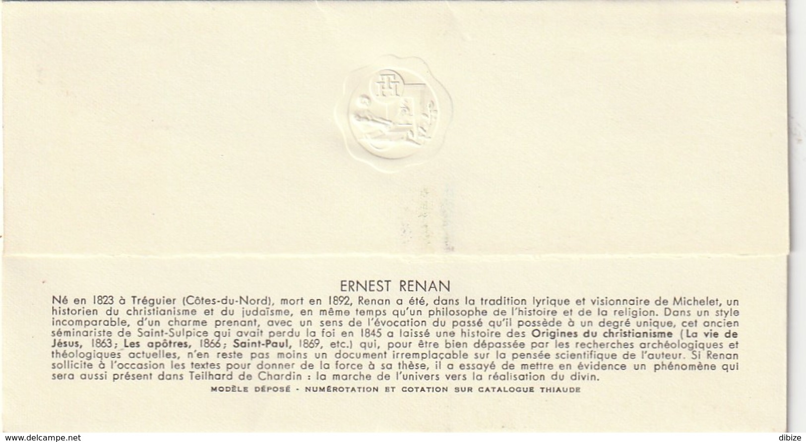 France. Enveloppe 1er Jour. Ernest Renan. 1973. Etat Mouen. Petite Tache Au Verso. - Ecrivains