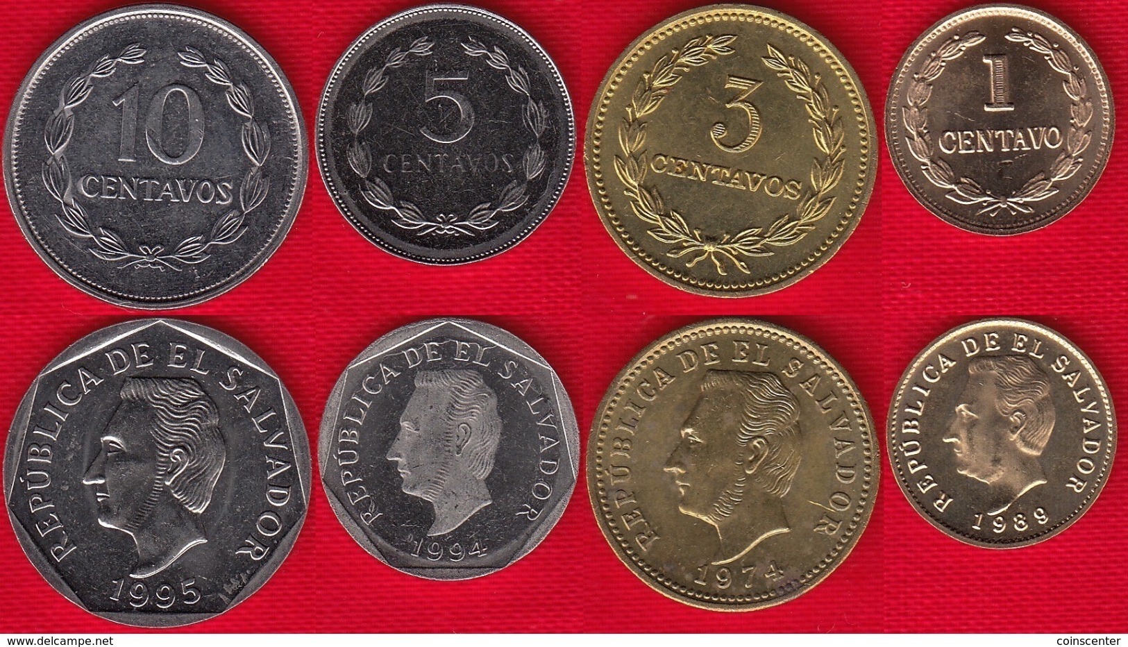 El Salvador Set Of 4 Coins: 1 - 10 Centavos 1974-1995 UNC - El Salvador