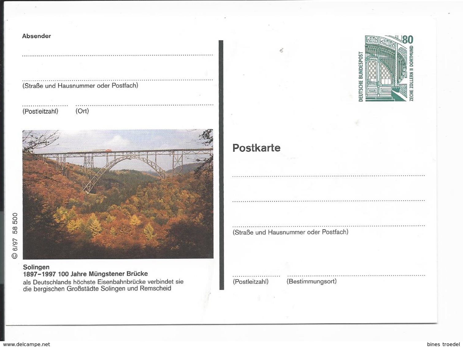 Bund P 156 Ib  ** - 80 Pf Zeche Zollern BiPo 6/97, 100 Jahre Müngstener Brücke - Illustrated Postcards - Mint