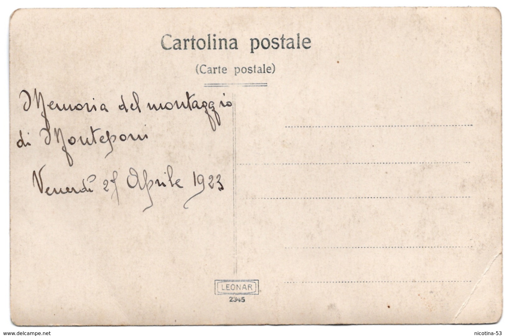 CT-03591- FOTO CARTOLINA - SUL RETRO "MEMORIA DEL MONTAGGIO DI MONTEPONI VENERDI 27 APRILE 1923 - Altri & Non Classificati