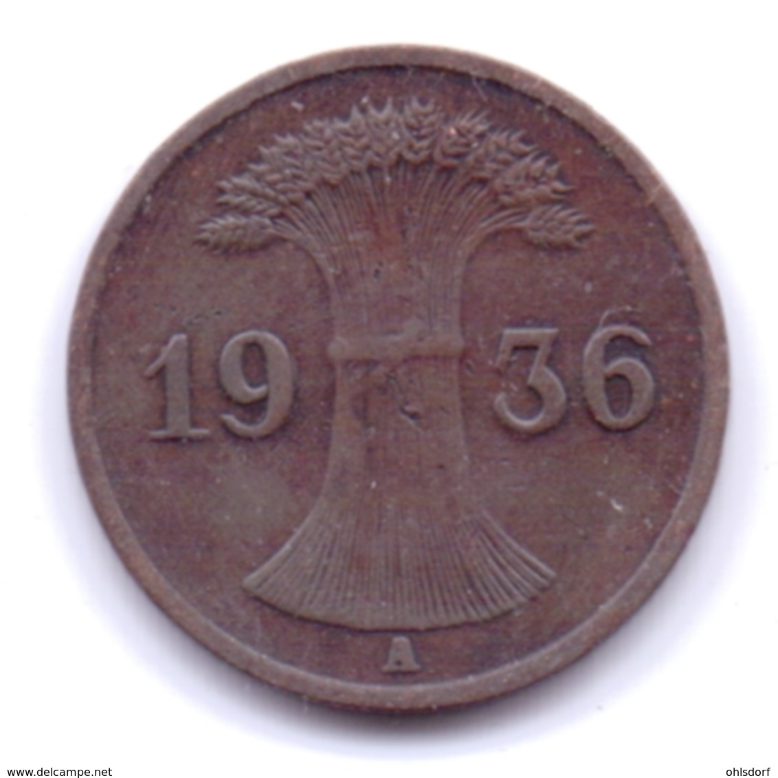 DEUTSCHES REICH 1936 A: 1 Reichspfennig, KM 37 - 1 Reichspfennig