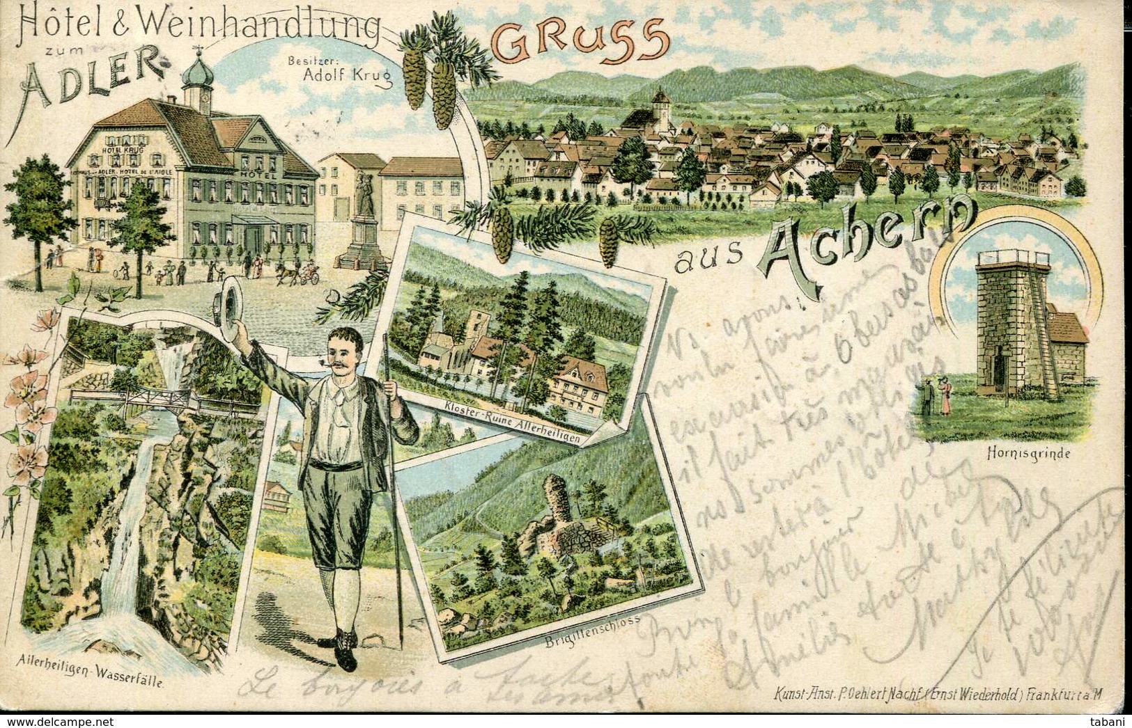 GERMANY 1897 ACHERN BADEN WÜRTTEMBERG VINTAGE LITHO POSTCARD - Achern