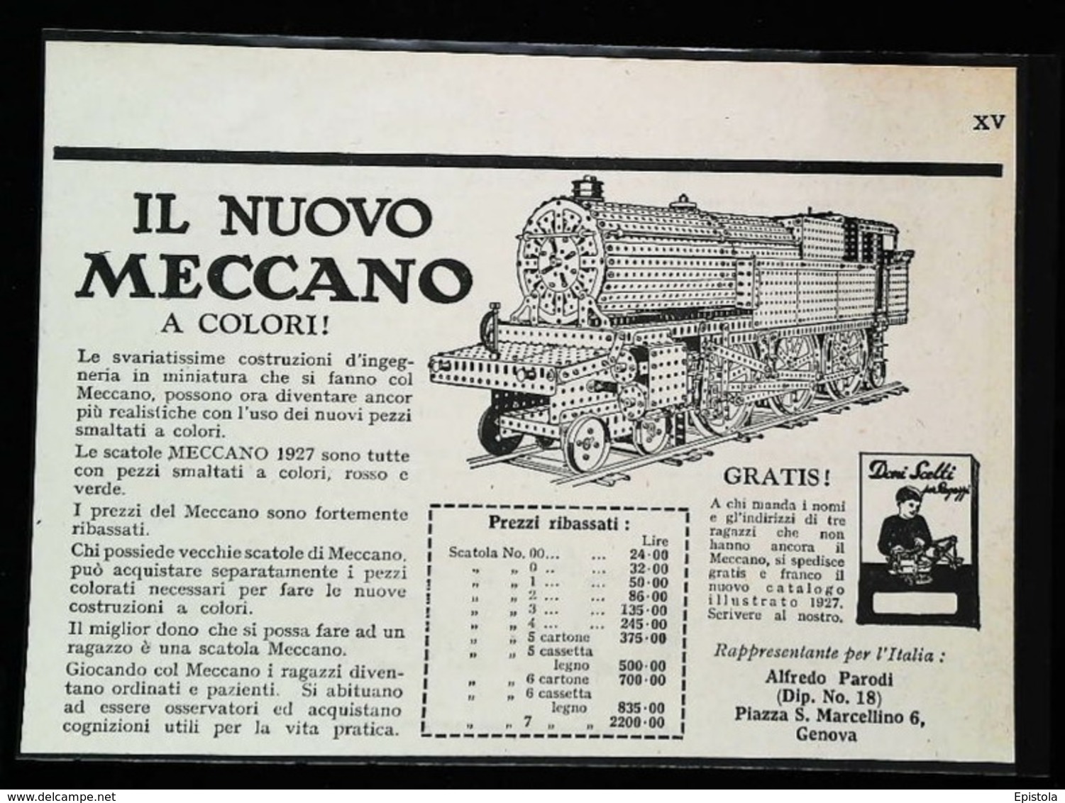 Publicité MECCANO - Train En Jeux De Construction - Coupure De Presse Italienne (illustration) De 1928 - Meccano