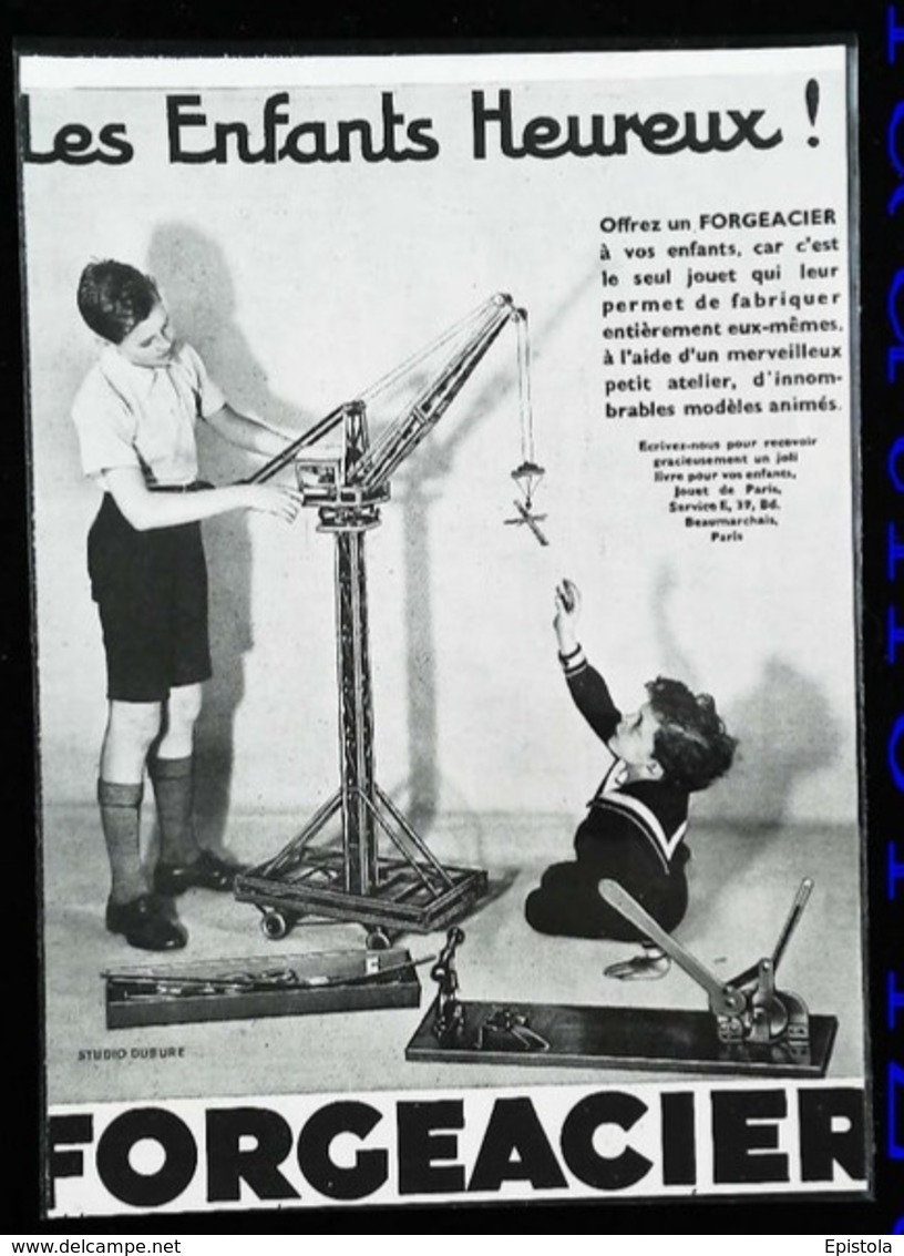 Publicité FORCEACIER  - GRANDE GRUE  En Jeux De Construction - Coupure De Presse  (encadré Photo) De 1934 - Otros & Sin Clasificación